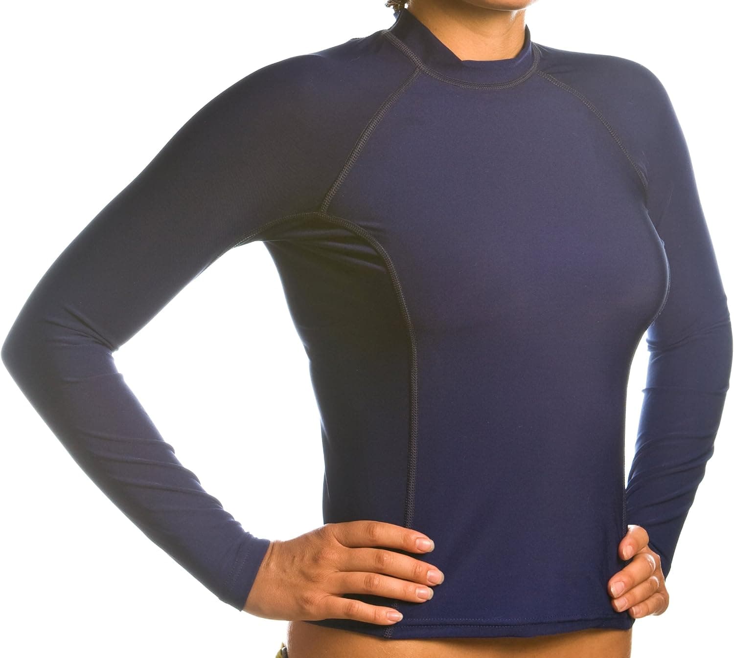 Beach Depot Women's Navy Long Sleeve Rash Guard SPF 50+ Swim Shirt