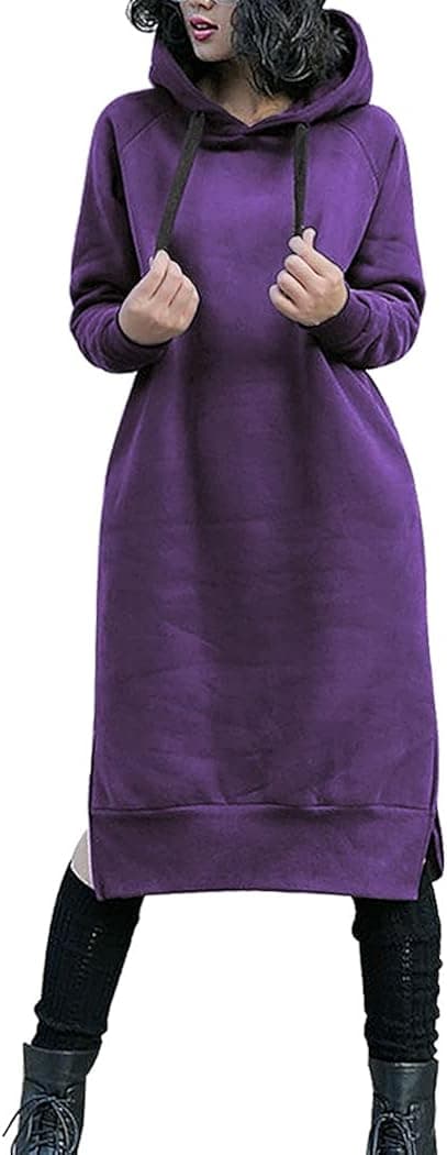 NUTEXROL Women's Thickening Long Fleece Sweatshirt String Hoodie Dress Pullover Plus Size