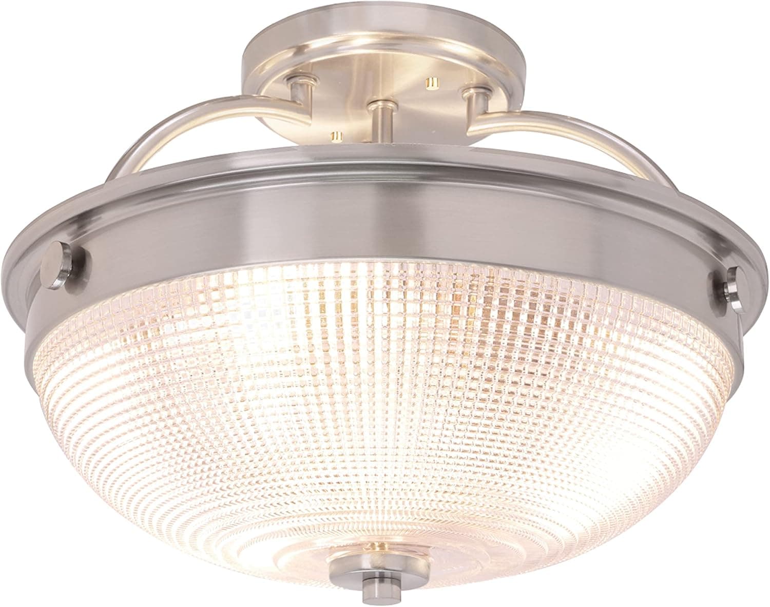 Aspen Creative 63501 3 Semi Flush Mount Ceiling Light Fixture, Transitional Design in Brushed Nickel Finish, Patterned Glass Shade, 12 3/4" Diameter