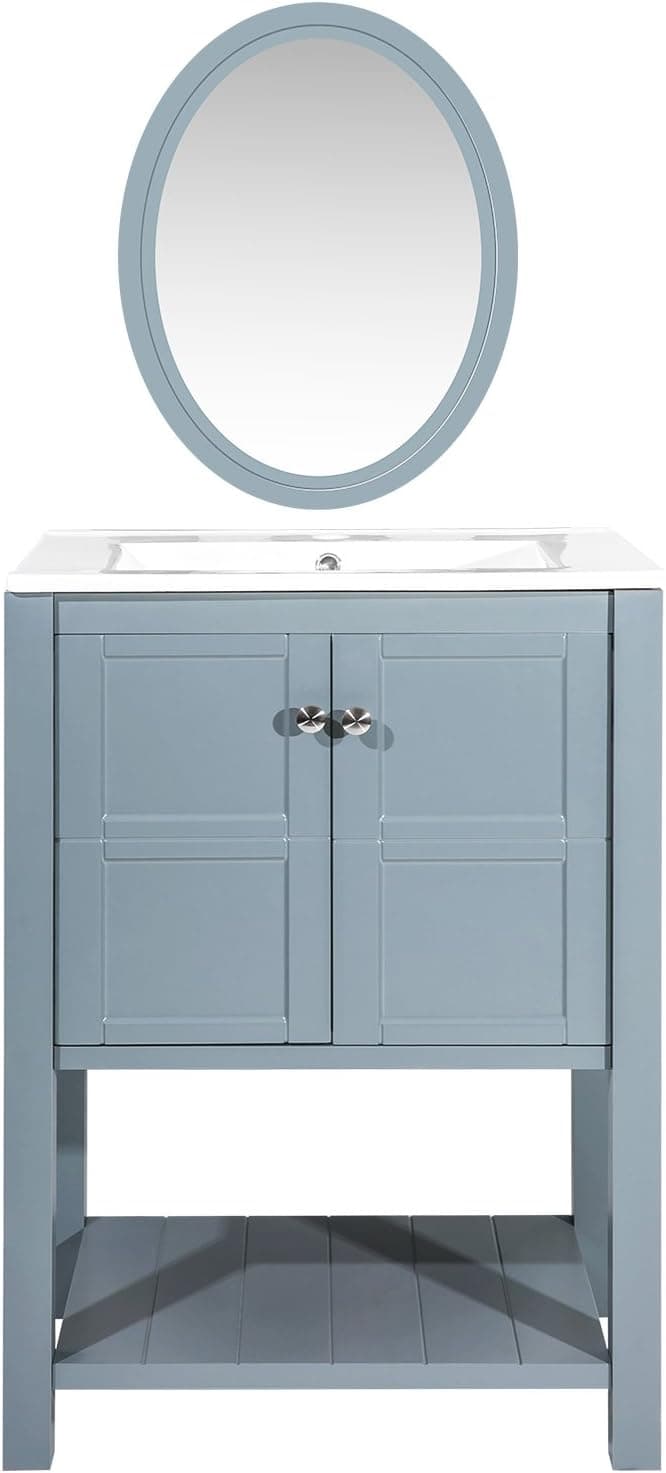 Harper&Bright Designs Bathroom Vanity with Ceramic Sink Top 24" Single Sink (Grey)