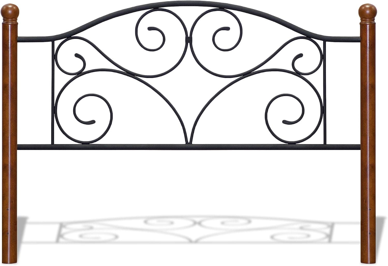 Doral Headboard with Dark Walnut Wood Posts and Metal Grill, Matte Black Finish, Twin