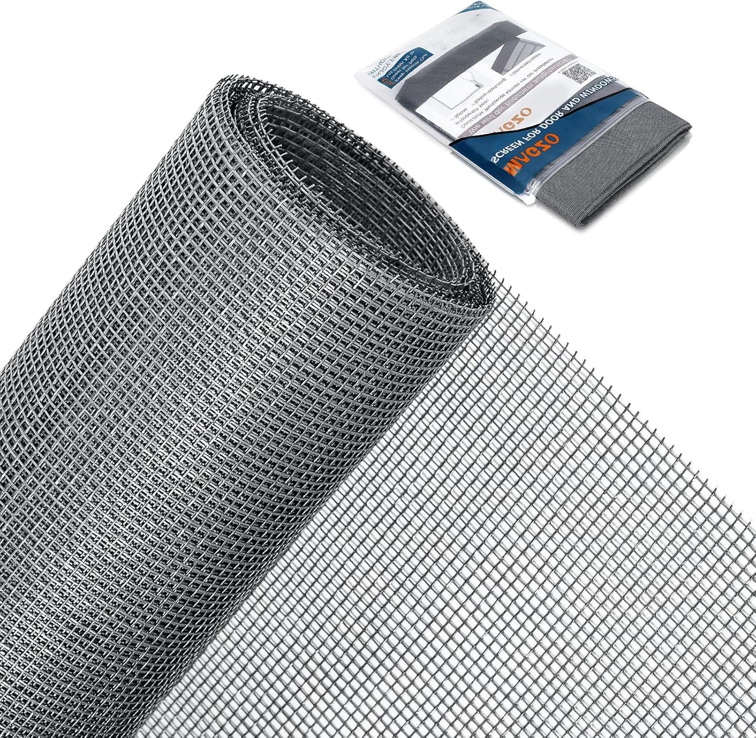 MAGZO Window Screen Replacement, 59"W x 196"L Durable Screen for Windows and Adjustable Door DIY Window Screen Roll French Patio Entry Porch Sliding Door Screen Mesh Curtain Net Wire Gray