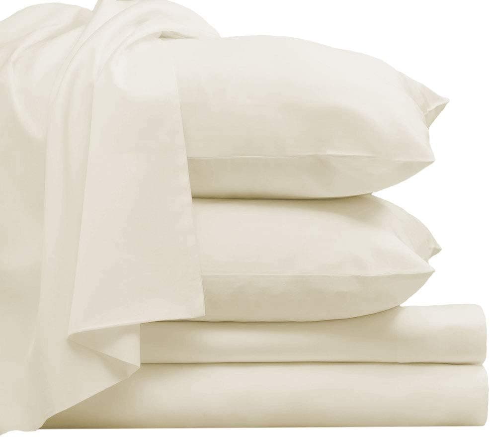 Pizuna 800 Thread Count Cotton Standard Pillowcases Birch Ivory, 100% Long Staple Cotton Cool Pillowcase, Smooth Sateen Set of 2 Pillow Covers (Birch Cream Queen Size 100% Cotton Pillow Cases)