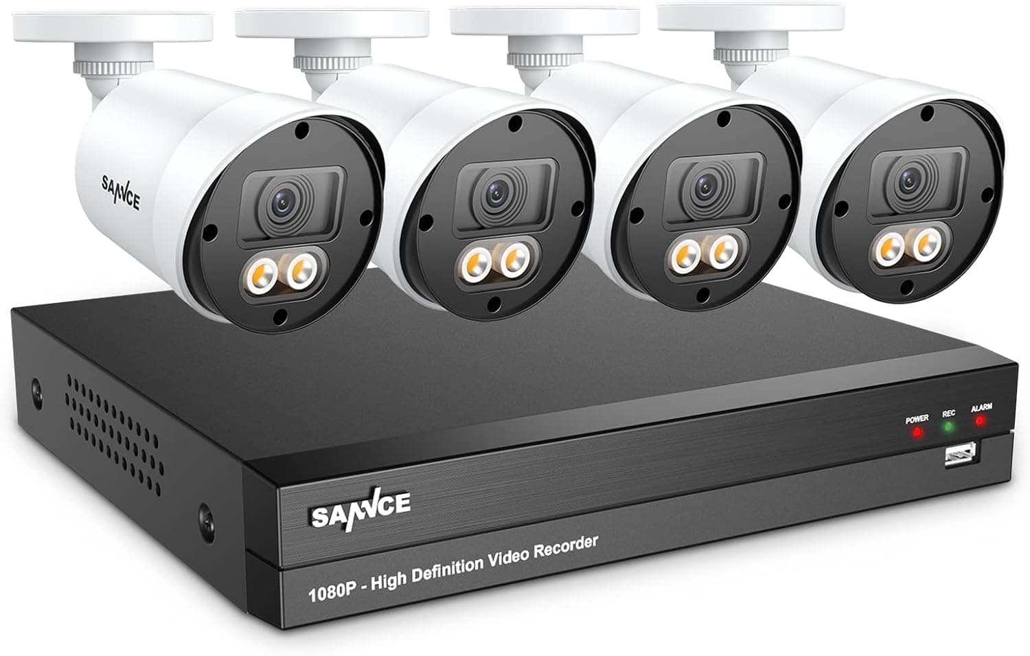 Wired Security Camera System, SANNCE 1080P 8 Channel DVR with 4Pcs Full Color Night Vision Surveillance Cameras Systems, Smart Motion Detection, 3500K Smart Warm Spotlight LED Built-in, No Hard Drive