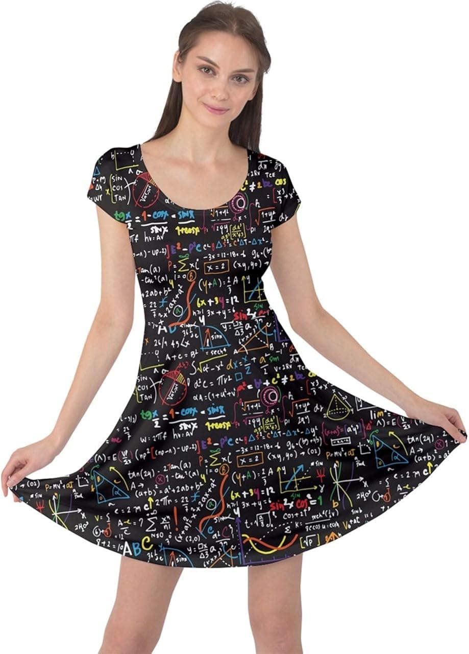 CowCow Womens Math Symbols Mathematics Formula Chemistry School Short Sleeve Dress, XS-5XL