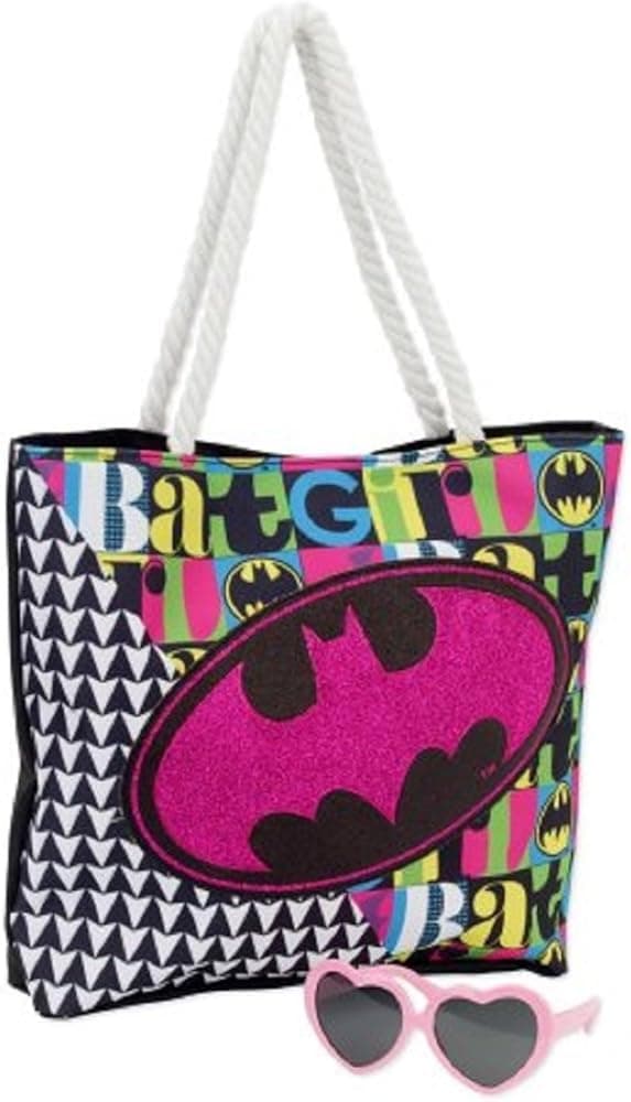 Girl's Batman Tote Bag with Pink Heart Shaped Sunglasses