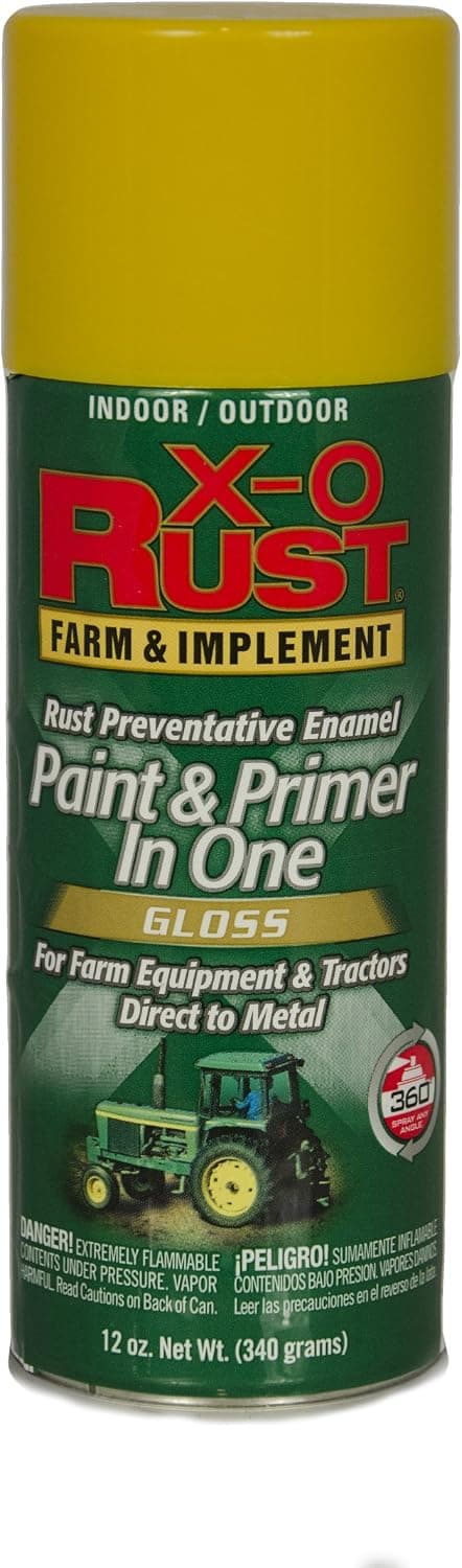 General Paint & Manufacturing XOP-38 X-O Rust Professional Farm and Implement Paint and Primer in One Spray with 360-Degree Spray Tip, Caterpillar Yellow, 6-Pack