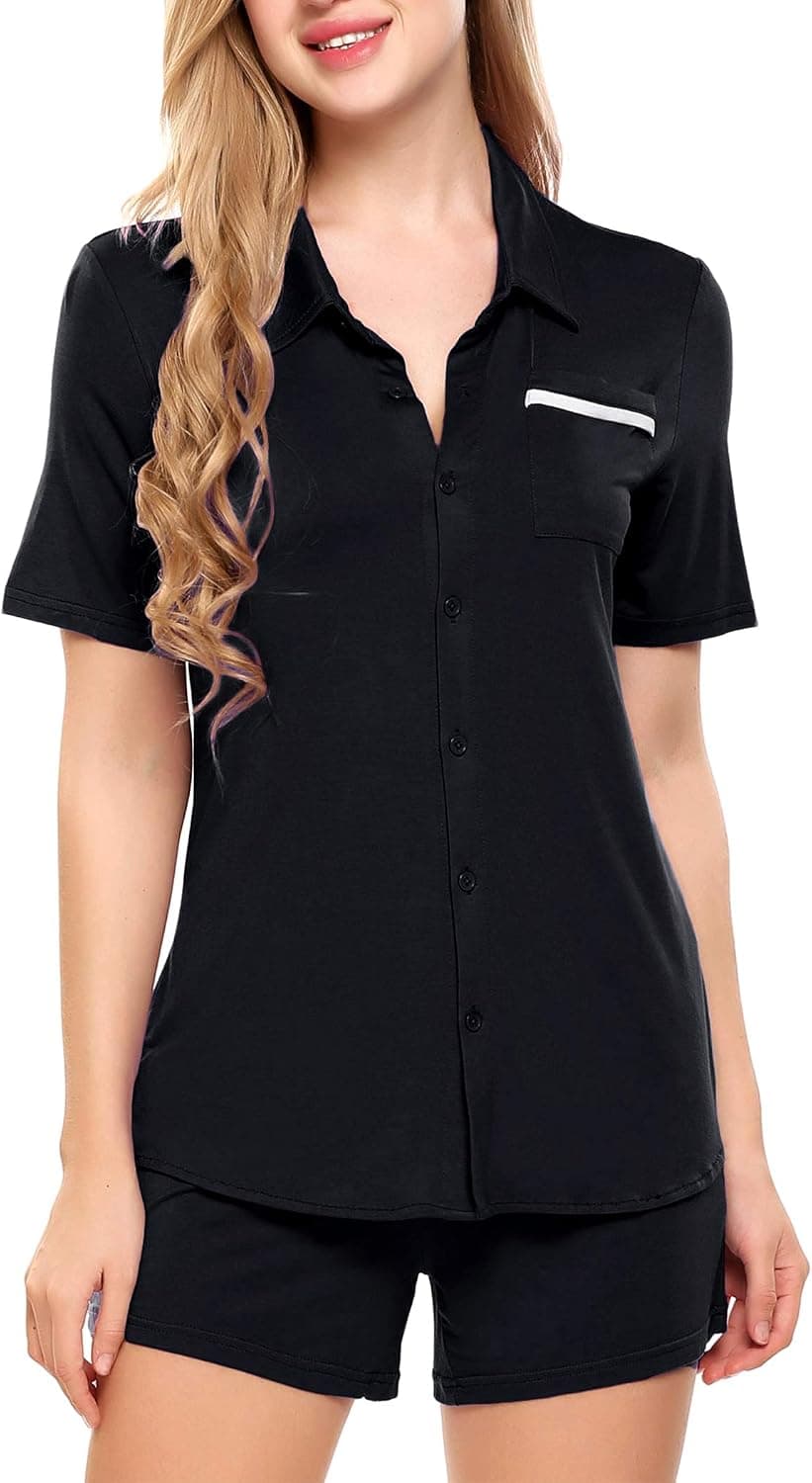 Ekouaer Pajama Set for Women Short Sleeve Sleepwear Button Down Pajama Set Shorts