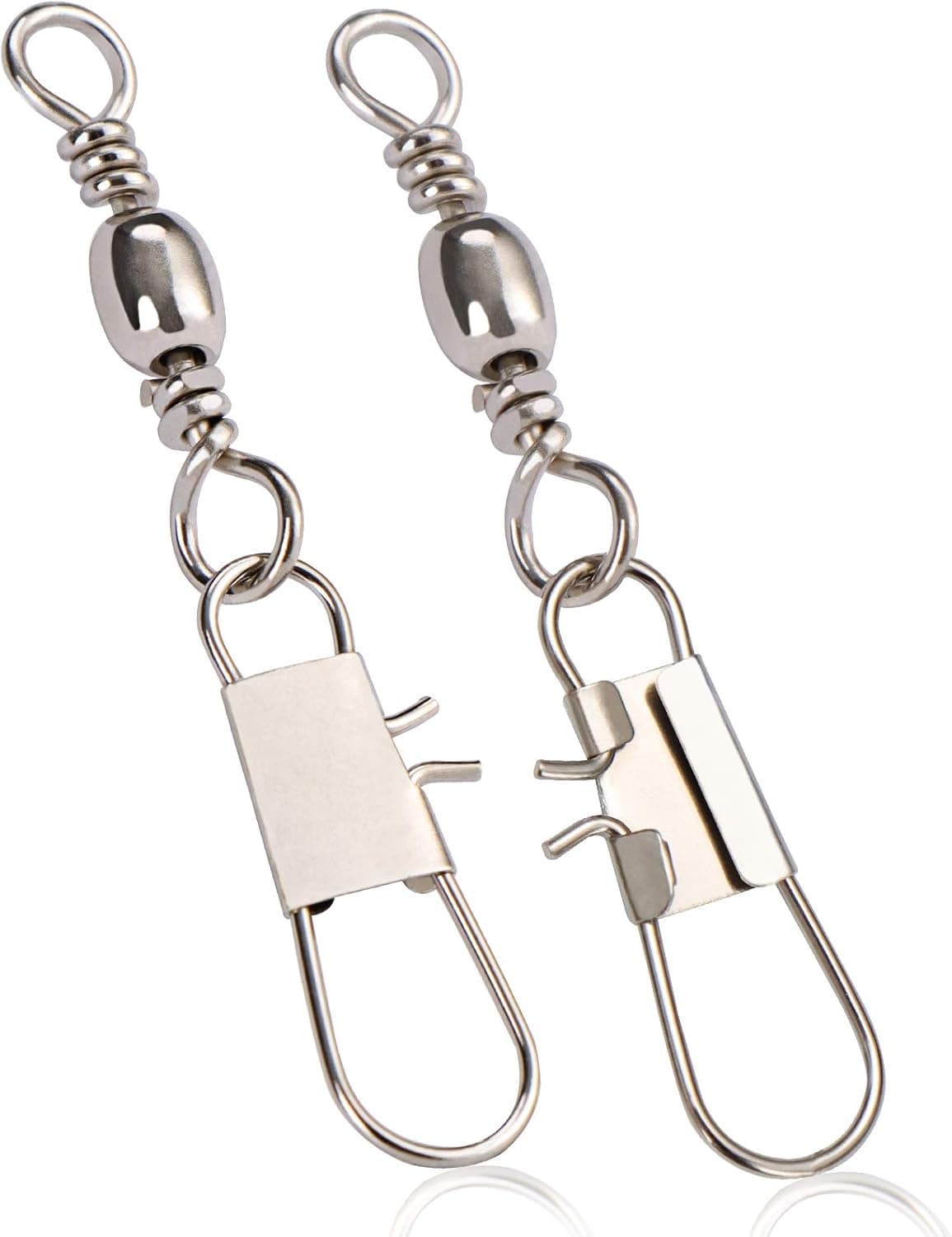 SQUANCHY 100Pcs Fishing Barrel Swivels with Safety Snap Connector Quick Smooth Stainless Steel Saltwater Strong Fishing Swivels #4#6#8#10#12