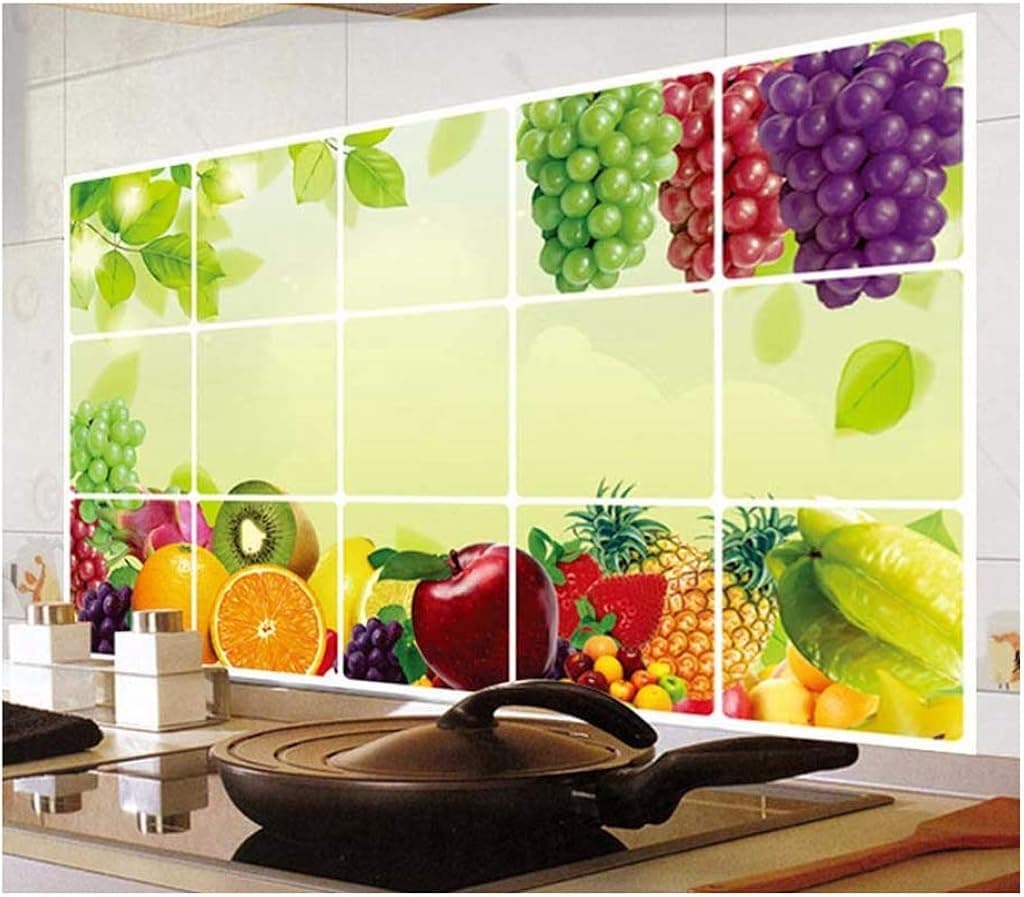 Kitchen Stickers Oilproof, Keepfit New Fruit Removable Household Decals Fresh Apple, Banana, Orange, Lemon, Grape and Strawberry