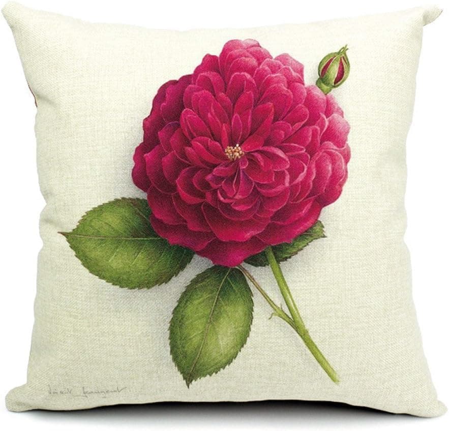 Ruideng Vintage Flower Print Pattern Cotton Linen Square Throw Pillow Case Decorative Cushion Cover Pillowcase Cushion Case for Sofa,Bed,Chair,Bedding 18"x18" (Patern 3)