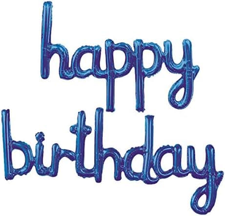 Happy Birthday Balloons Banner Script Cursive Letter Balloon Sign for Birthday Party Decoration (Blue)