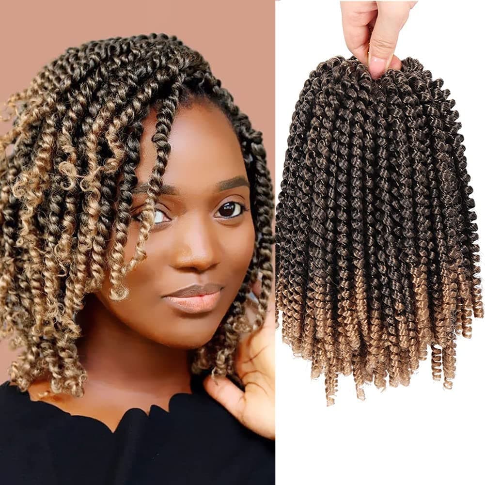 6 Packs Spring Twist Crochet Hair 8 Inch Bomb Twist Fluffy Spring Crochet Braiding Hair Afro Curly Braids Synthetic Braids Hair Extensions 15 Strands/Pack (#1B/27)