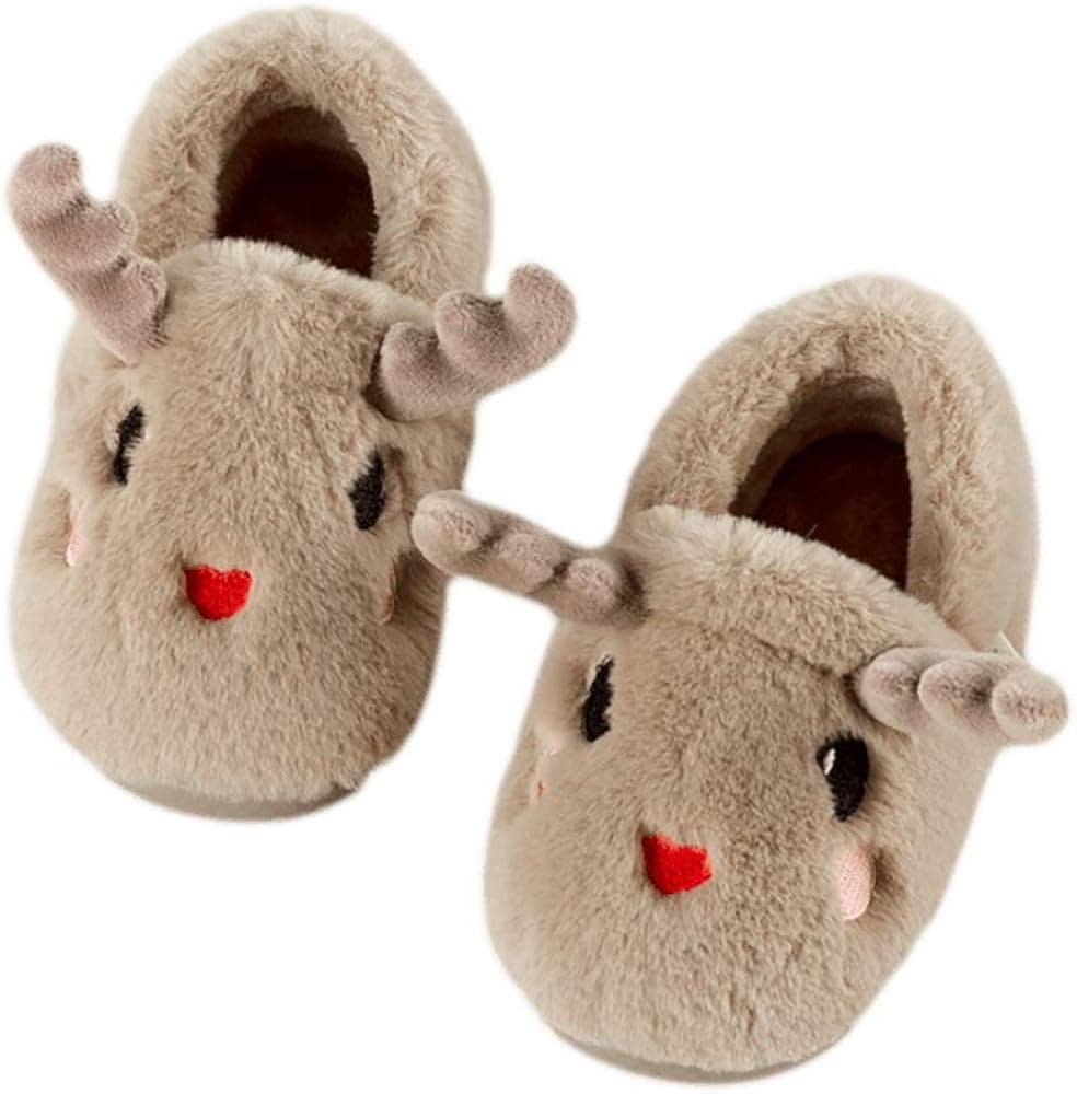 Toddler Boys Girls velvetsheep Fawn Slippers Fluffy Little Kids House Non-Slip Slippers Warm Fur Cute Animal Home Slipper