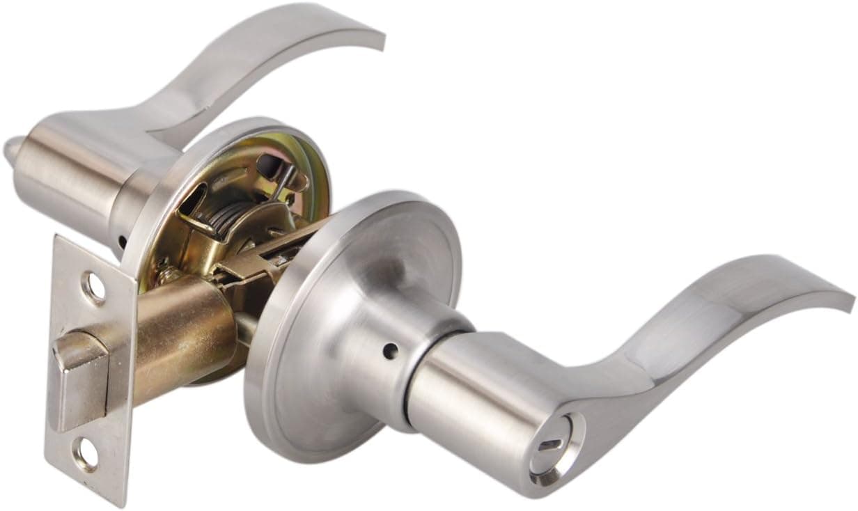 Bed /Bath Room Tustin Door Handle Lever with Traditional Wave Design for Home Bedroom or Bathroom Privacy in Brushed Nickel Finish, TL001-SN-BK-1P