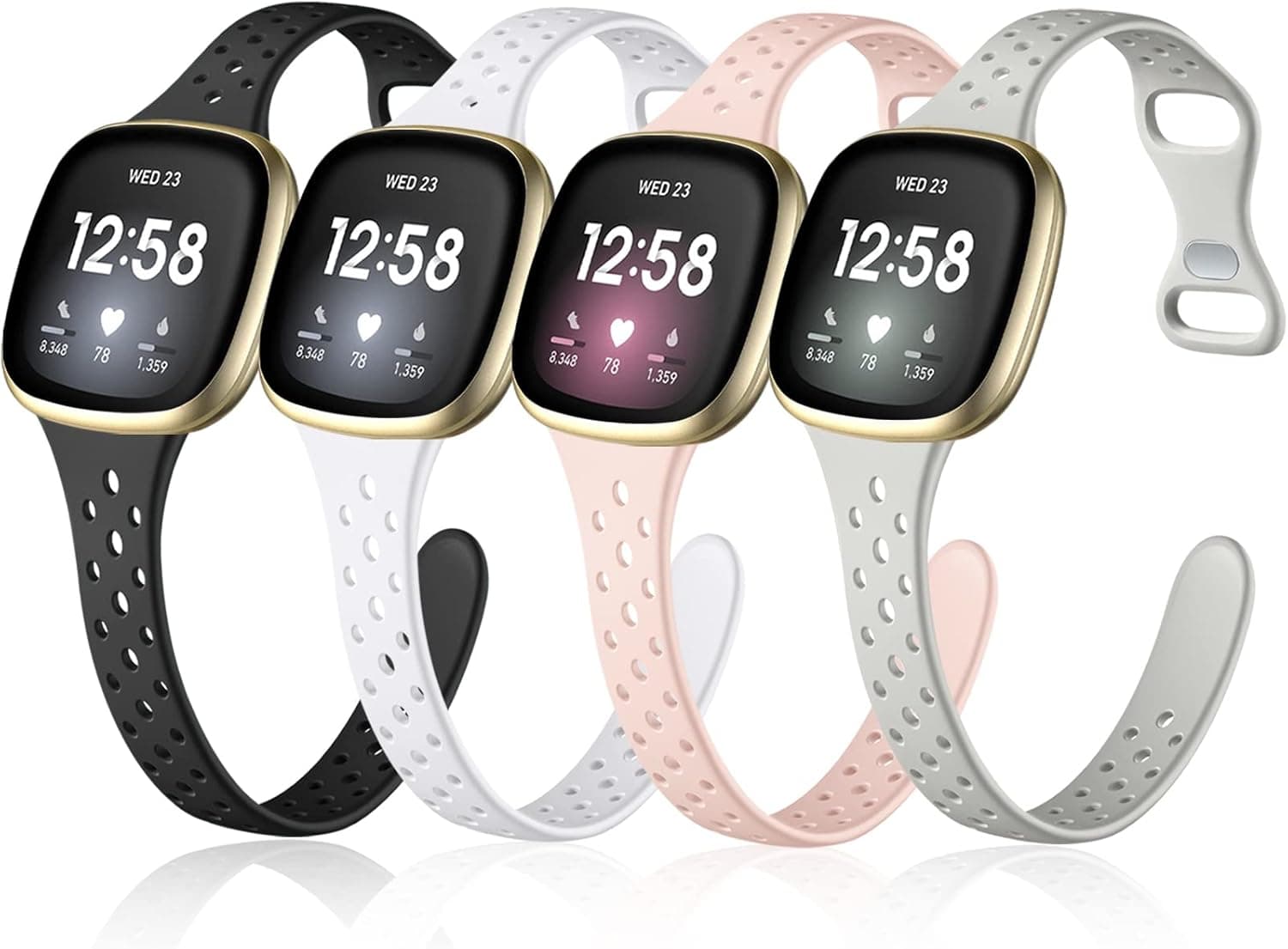 Laffav Compatible with Fitbit Sense Bands/Fitbit Versa 3 4 Bands for Women Men, 4 Pack Durable Soft Silicone Replacement Wristband Slim Sport Strap Wrist Band, Small Large