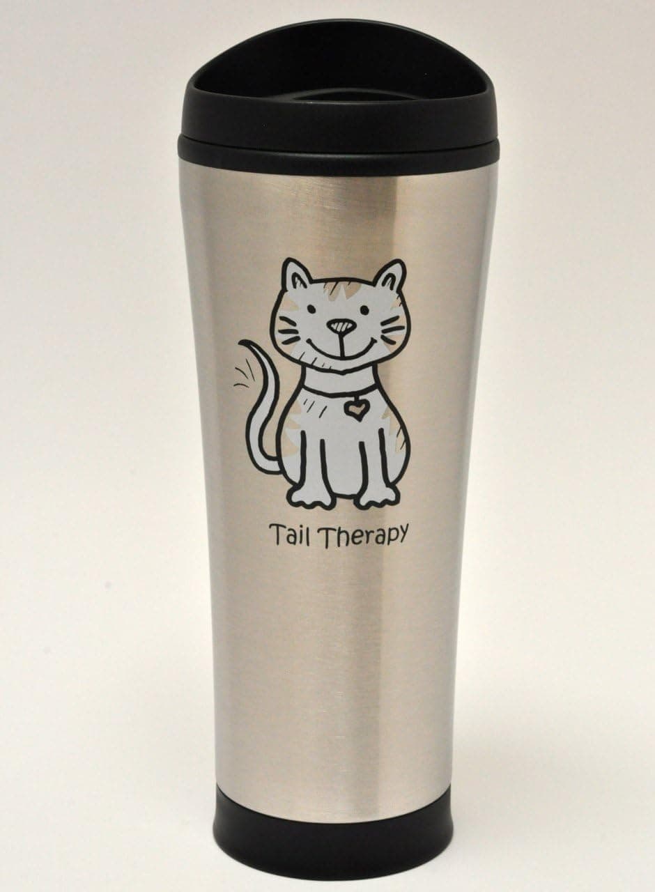 Tail Therapy Cat 18-Ounce Insulated Stainless Steel Coffee Tumbler -- Sleek design, great to keep drinks hot or cold on the go
