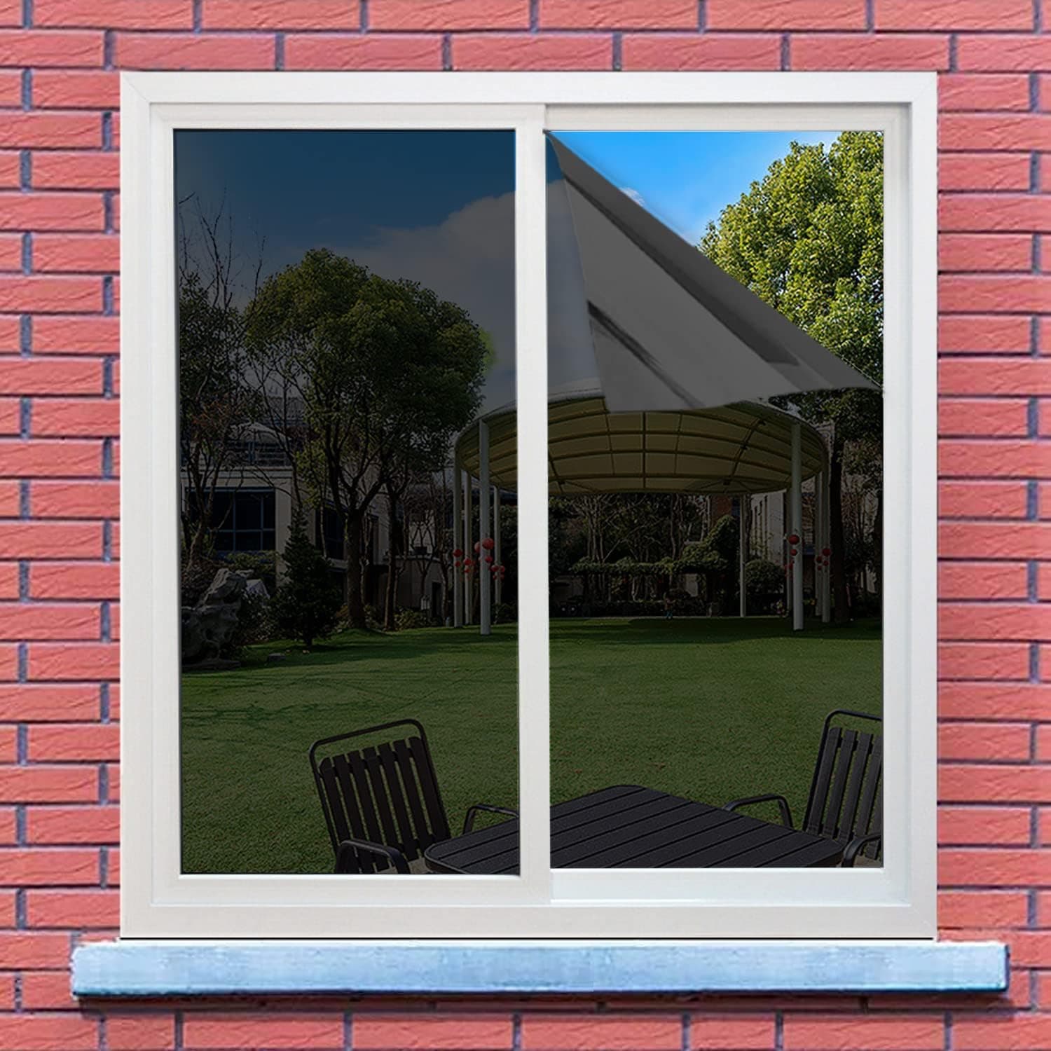 Nidojp Black One Way Mirror Window Film Daytime Privacy Sun Blocking Heat Control Anti UV Reflective Film Static Cling Window Tint for Living Room Home Office
