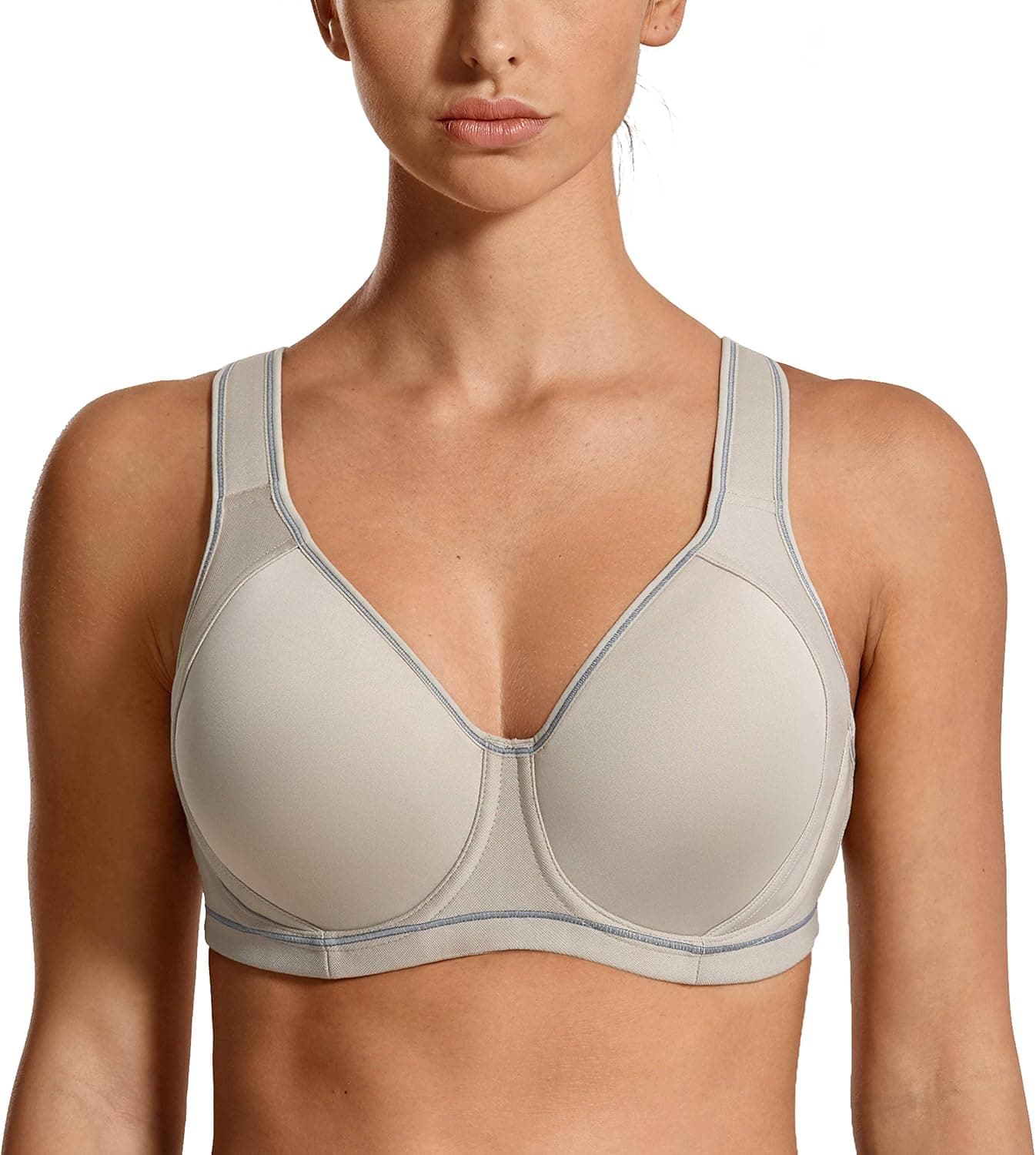 SYROKAN Womens' High Impact Sports Bra Support Underwire Cross Back Large Bust Cool Comfort