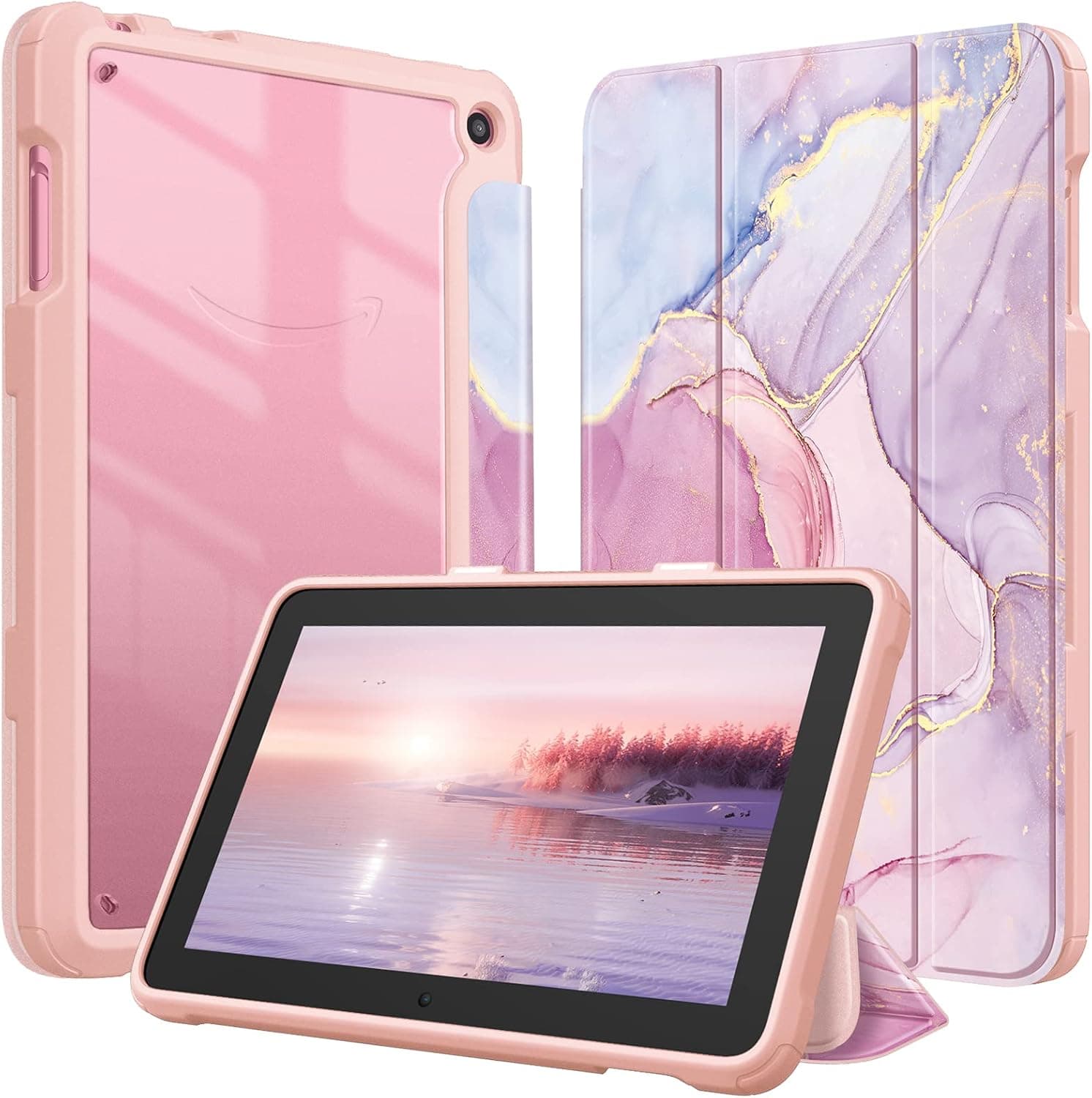 Fintie Hybrid Slim Case for All-New Amazon Kindle Fire 7 (2022 Release-12th Generation) Latest Model - Shockproof Cover with Transparent Back Shell, Glittering Marble