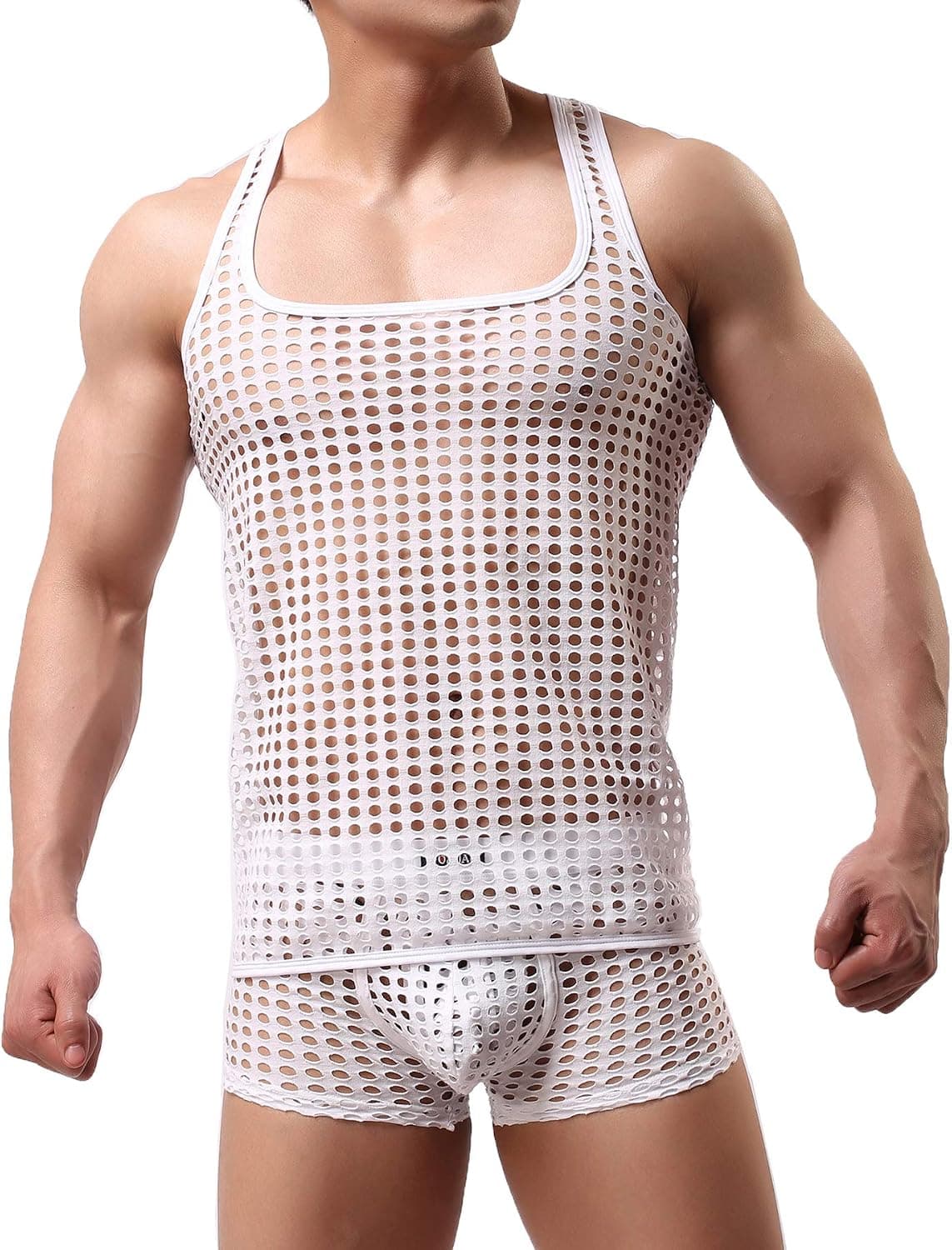 Mendove Men's Mesh See Through Muscle Fishnet Tank Top