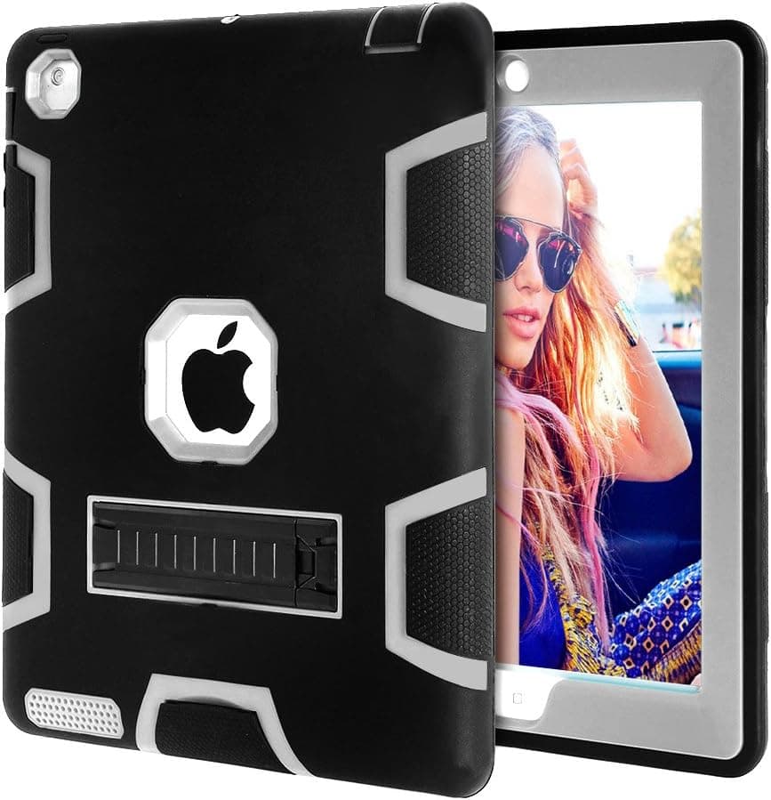 iPad 4 Case,iPad 3 Case,iPad 2 Case,MOOST Armor Rugged Hybrid Protective KickStand Case for iPad 2/3/4(Black/Grey)