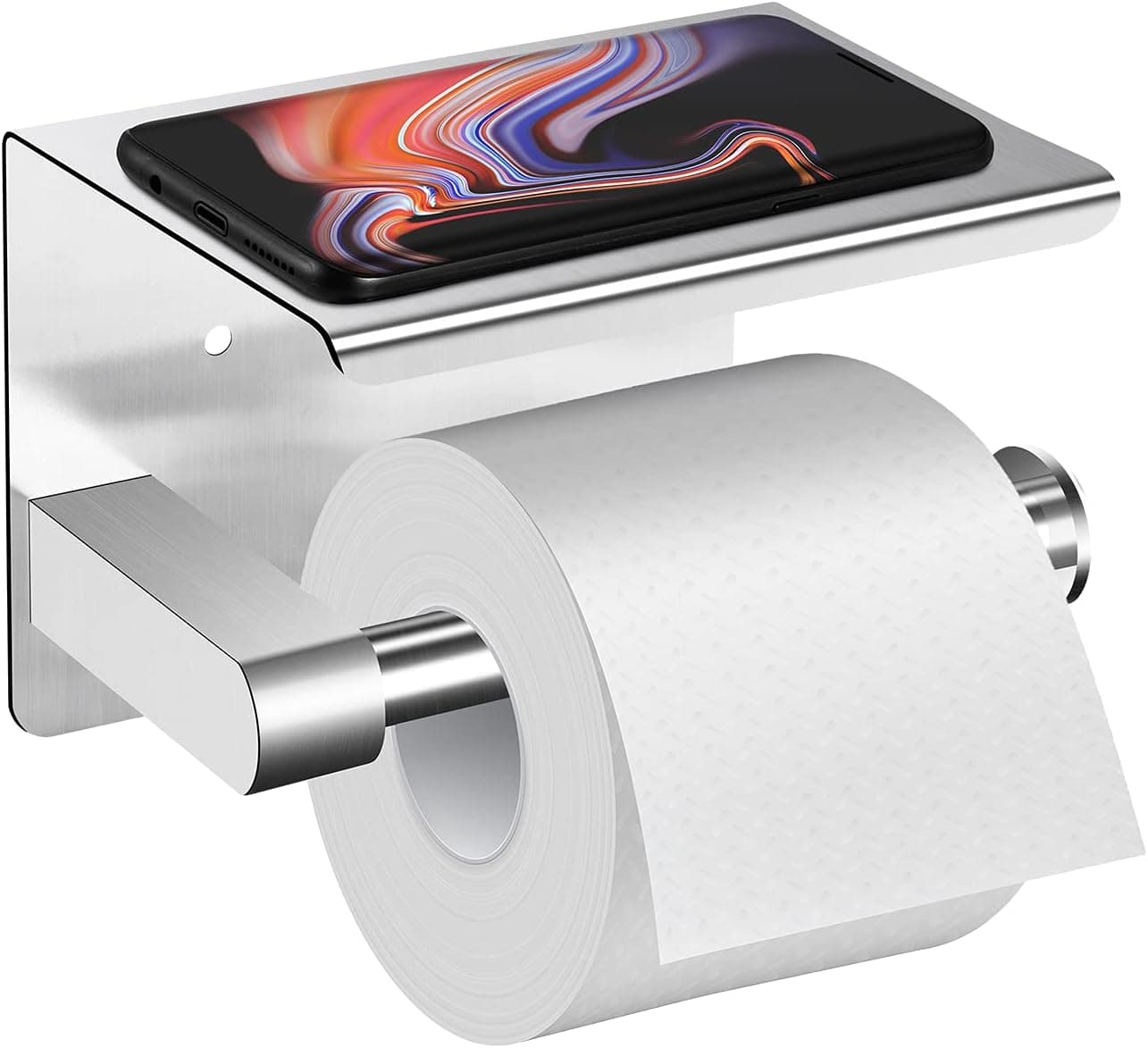 Toilet Paper Holder with Shelf, ASOFTY Bathroom Tissue Holder 304 Brushed Stainless Steel, Toilet Paper Roll Holder Self Adhesive Wall Mounted for Toilet Kitchen Bathroom