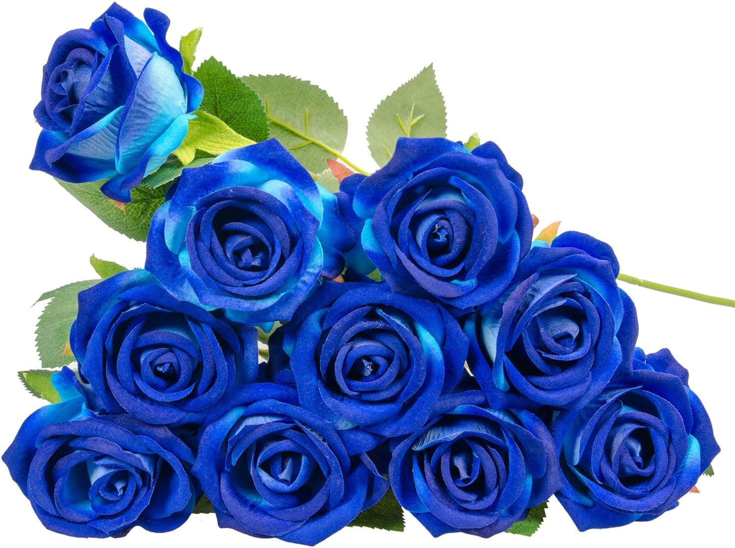 Mumiko 10 Stems Long Stem Roses Artificial Flowers for Decorations Party Wedding Holiday Home (Royal Blue)
