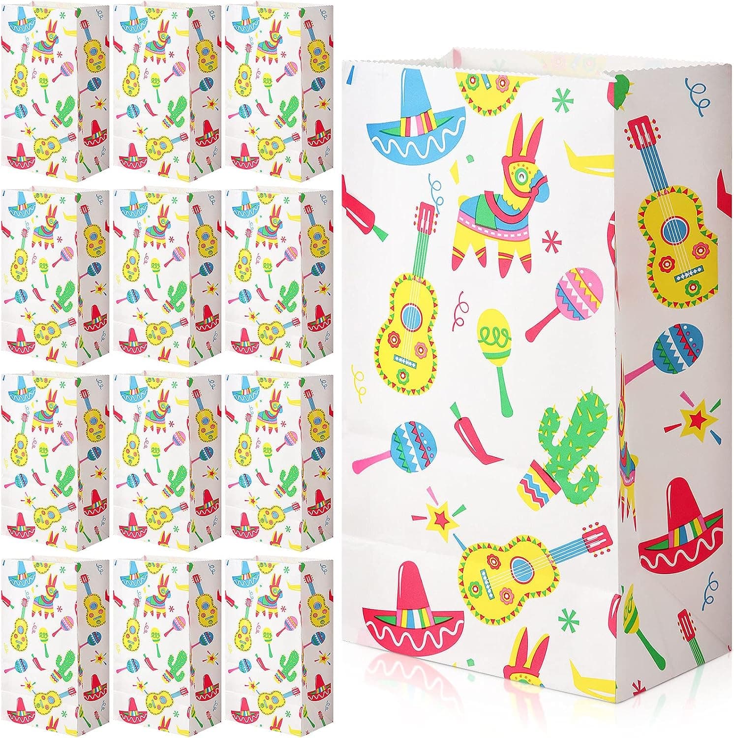 28 Pcs Mexican Fiesta Candy Bags, Cinco De Mayo Themed Party Favor Paper Bags Goodie Popcorn Treat Bags Taco Bar Decorations for Birthday Summer Fiesta Mexico Party Supplies()