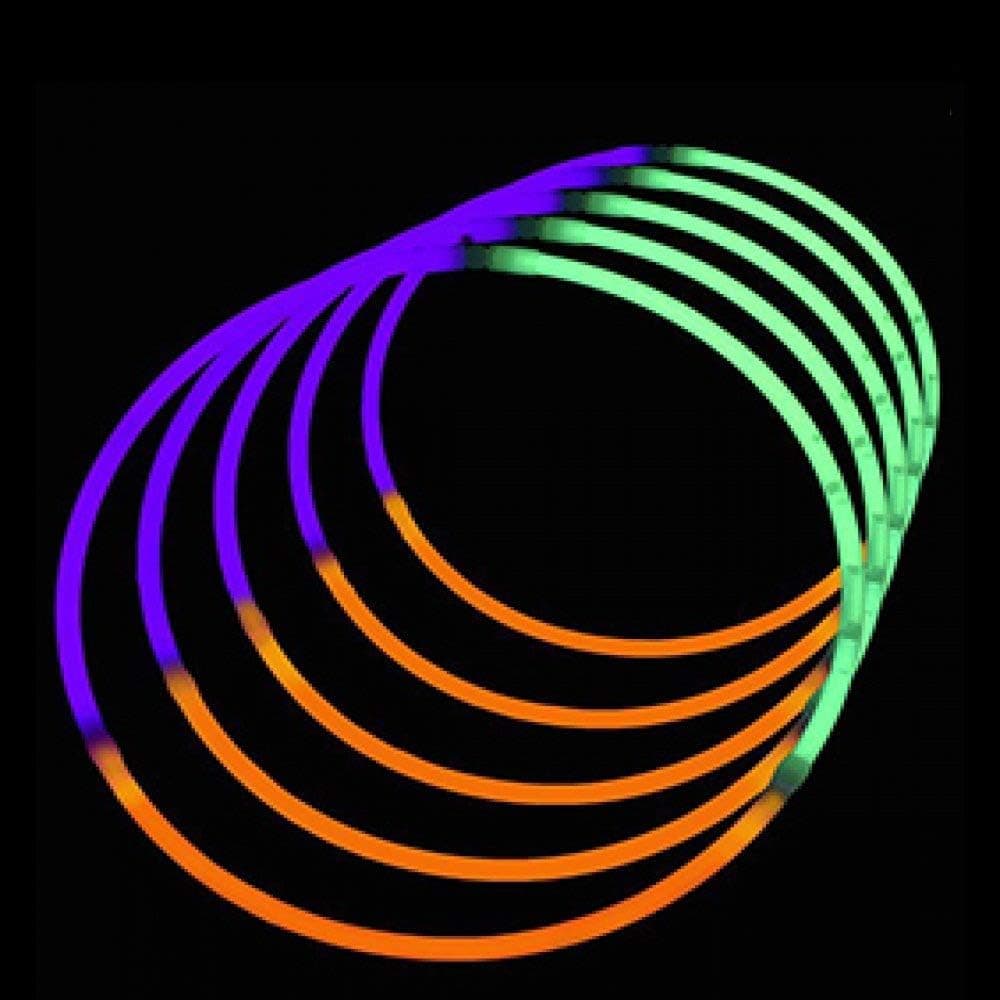 Lumistick 24 Inch Glow Sticks Necklaces Tri-Color | Bendable Necklace for Night Party | Kids Safe & Non-Toxic Illuminating Necklet | Light Up Neon Jewelry (Green Purple and Orange, 50 Glow Sticks)