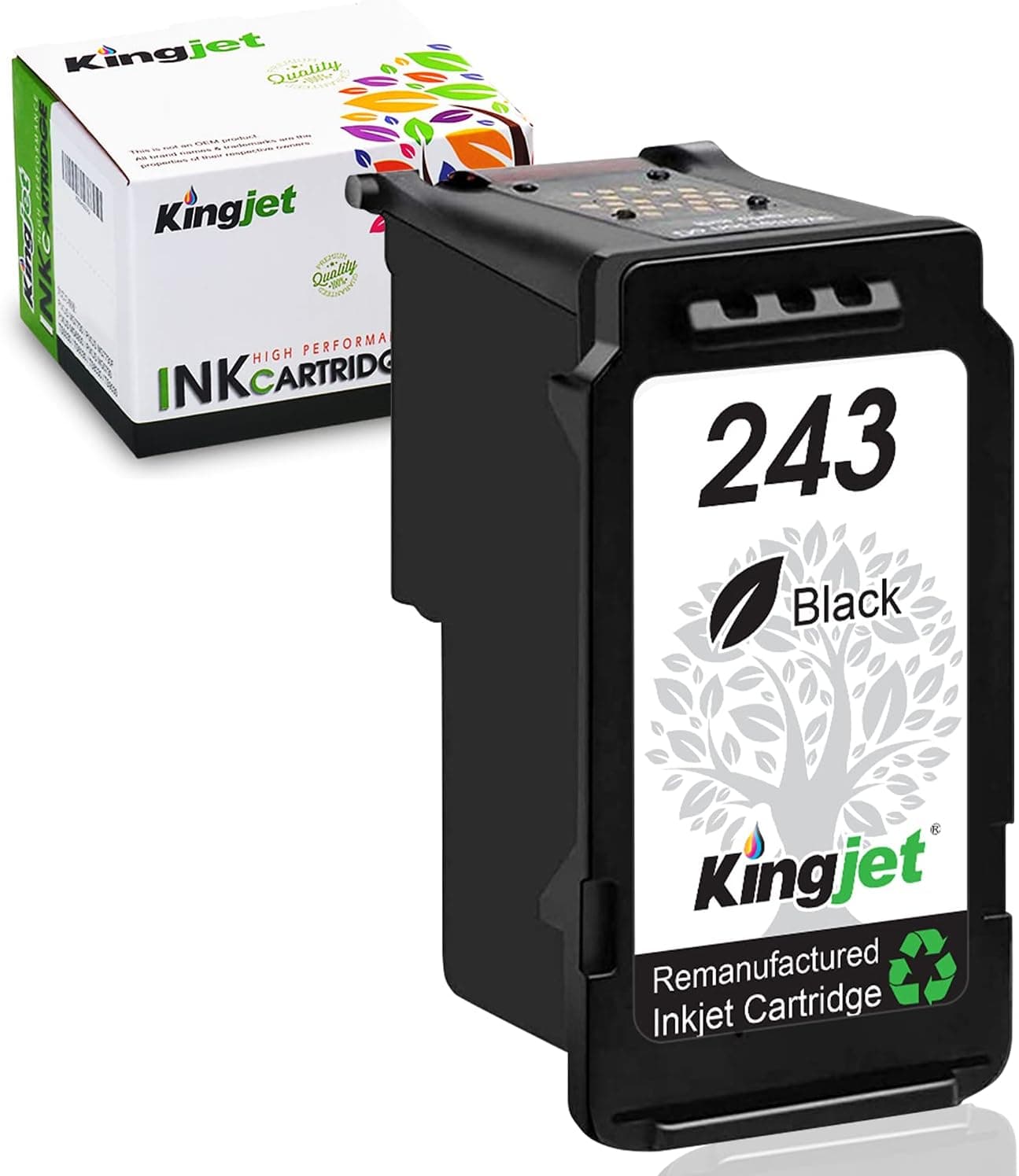 Kingjet Remanufactured 243 Black Ink Cartridge Replacement for Canon PG-243 PG-245XL Work for Pixma TS3122 MX490 MX492 TR4522 TR4520 MG2522 MG2922 MG2520 Printer, 1 Pack