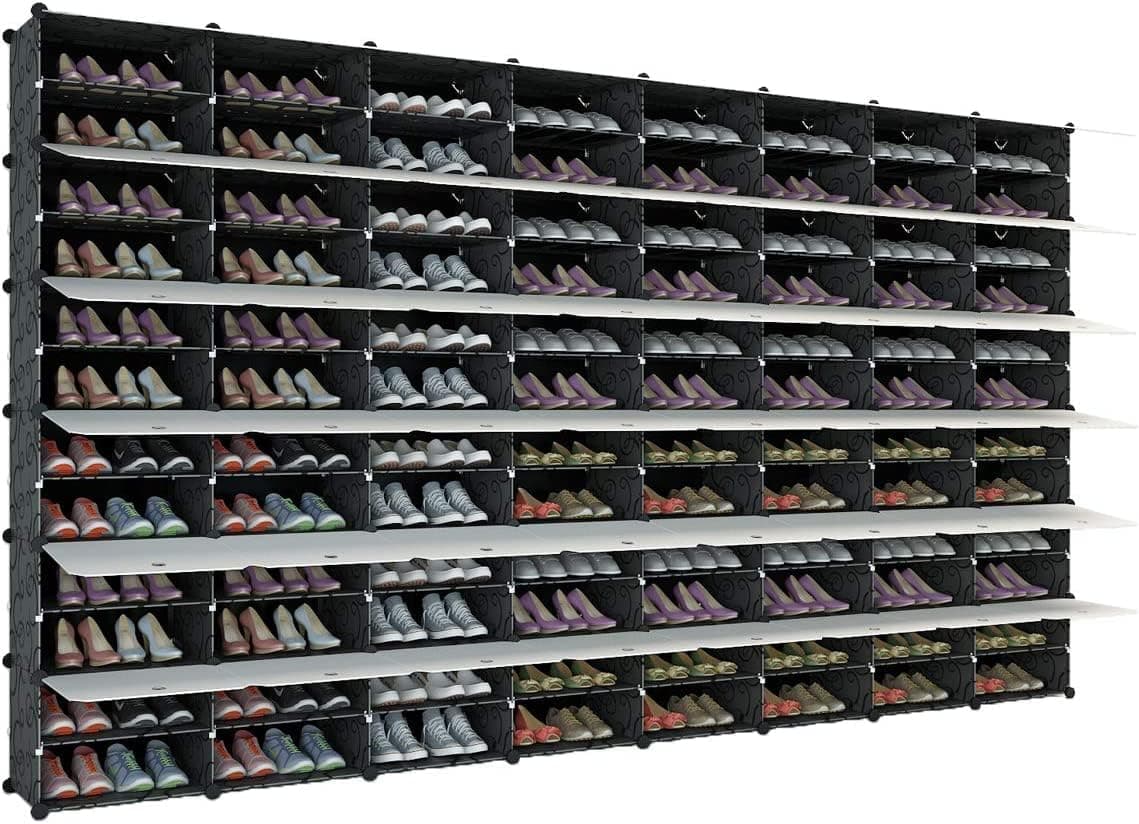 KOUSI Portable Shoe Rack Organizer 192 Pairs Tower Shelf Storage Cabinet Stand Expandable for Heels, Boots, Slippers, Black