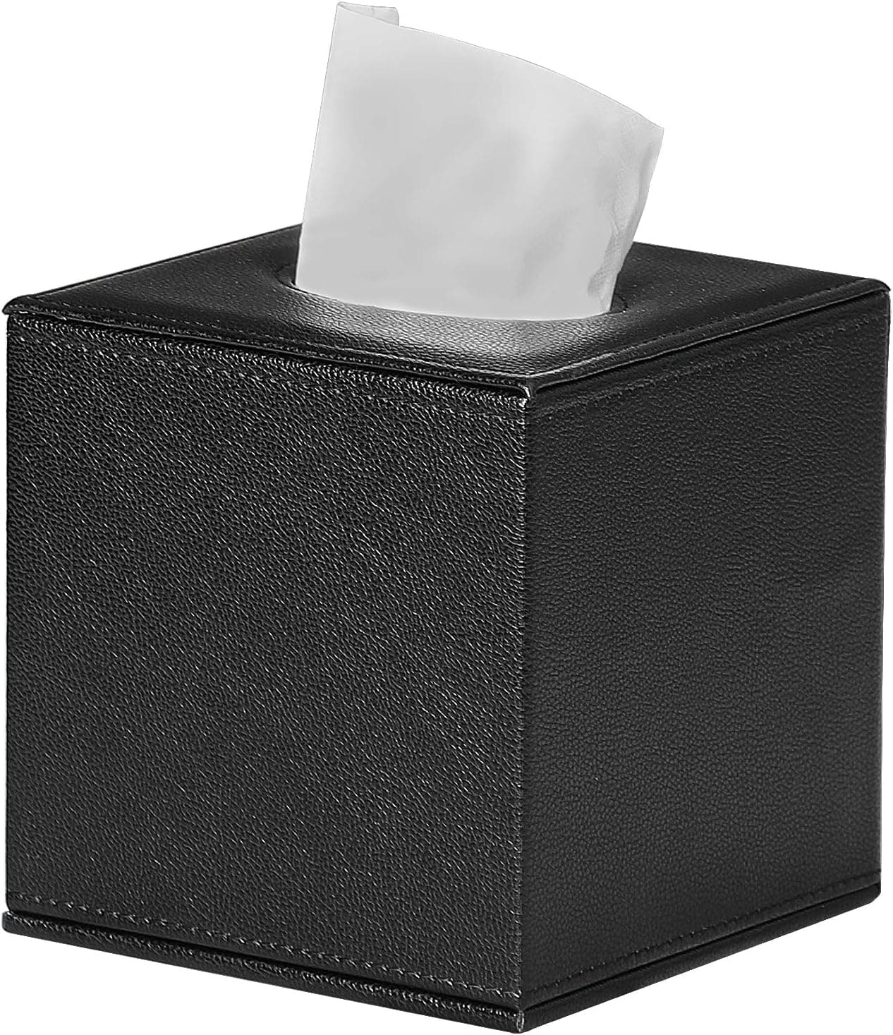 MEIBOOCH Leather Tissue Box Cover Rectangular, Square Tissue Box Holder with Magnetic Bottom (5.5" x 5.5" x 5.5", Black)