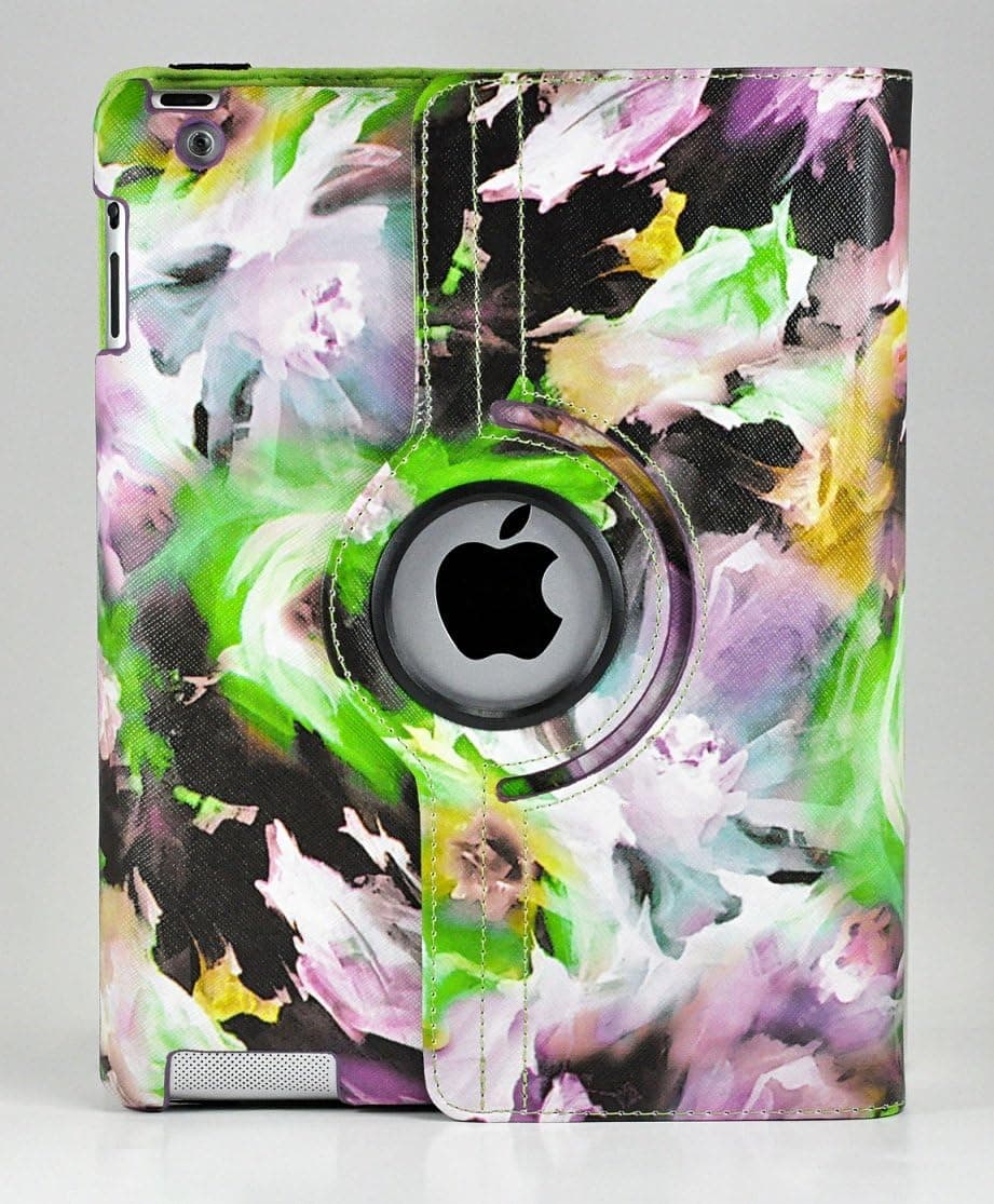 LiViTech(TM) Painting Art Design Series 360 Degree Rotating Smart Cover for Apple iPad 2/3/4 (Purple Green)