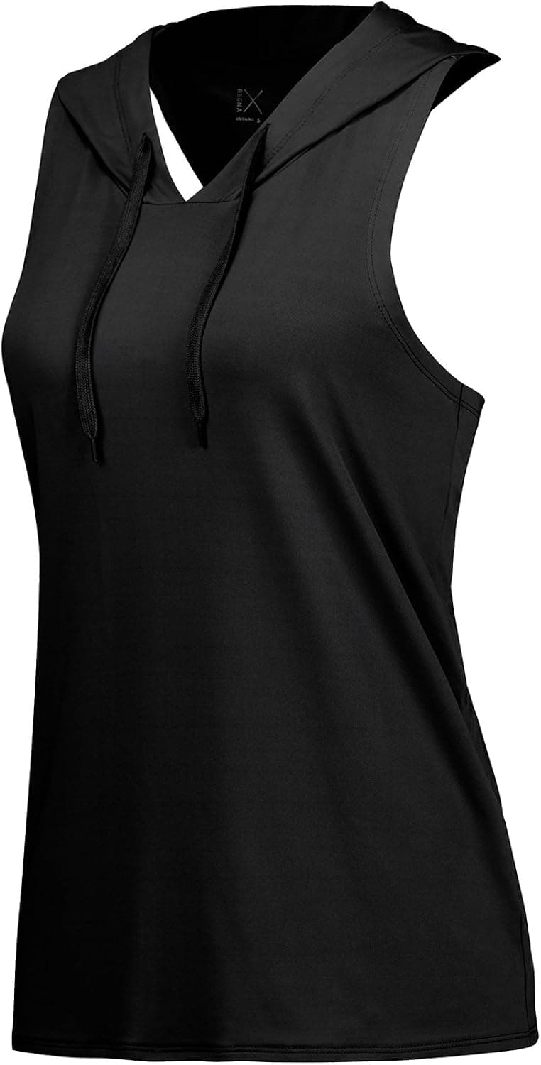 Regna X Women's v Neck Sleeveless Racerback Workout Tank top Hoodie Black L