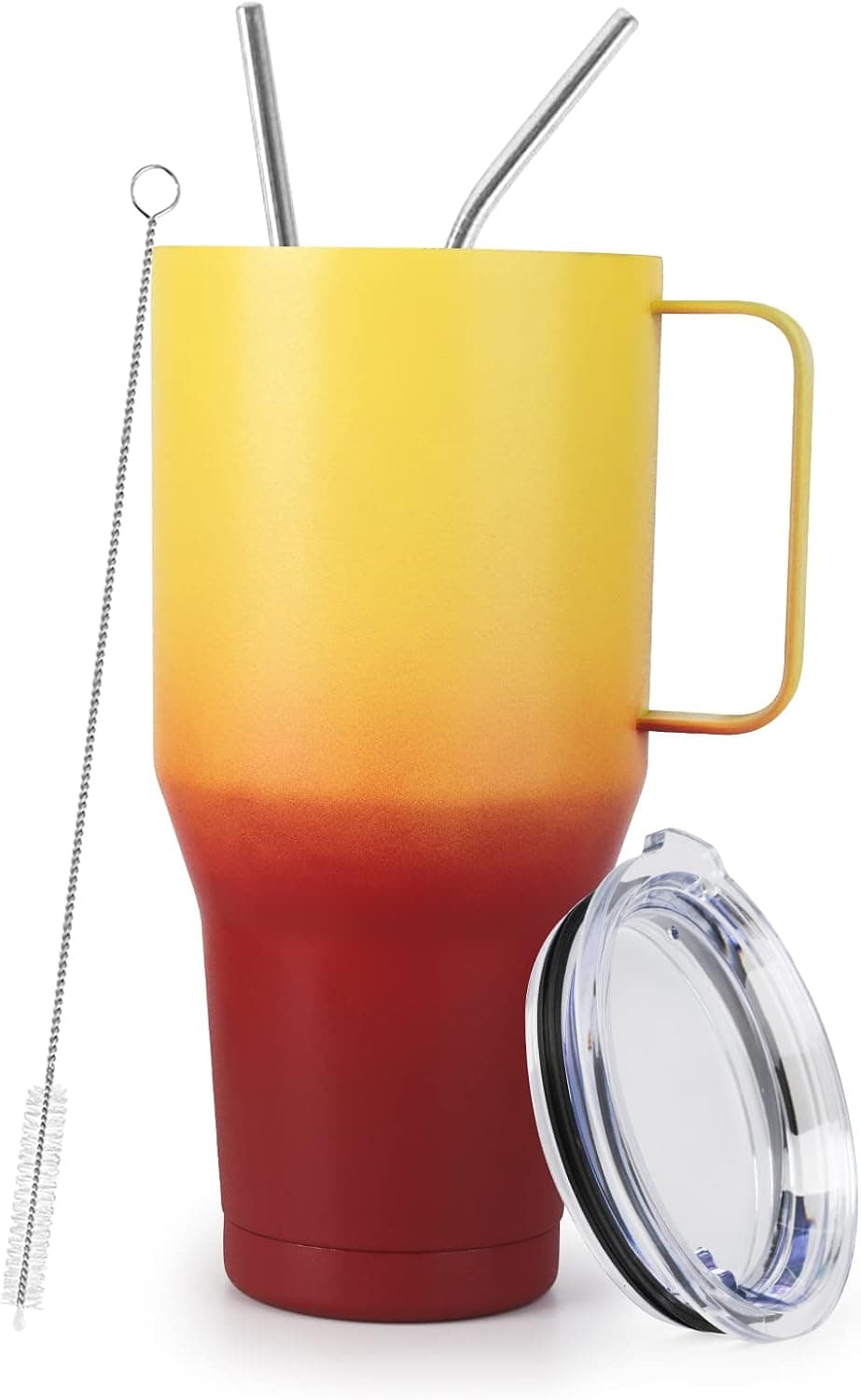 Sangyn 40oz Insulated Mug Tumbler with Handle, Stainless Steel Vacuum Travel Cups with Lid and Straw, Keeps Cold up to 24 Hours for Office/Home/Car Using(Gradient Yellow-Red)