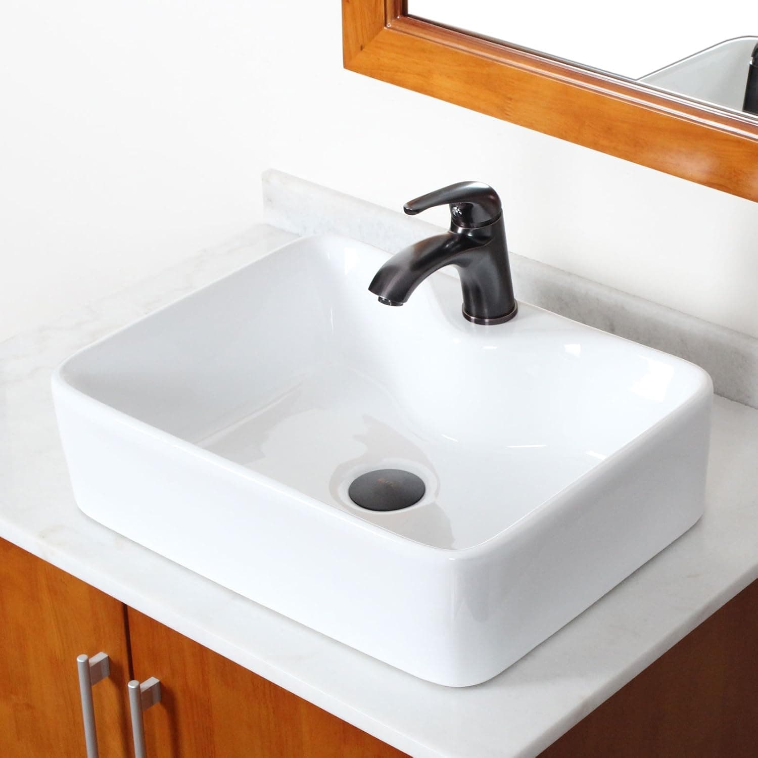 ELITE Bathroom Rectangle White Ceramic Porcelain Vessel Sink & Oil Rubbed Bronze Faucet Combo