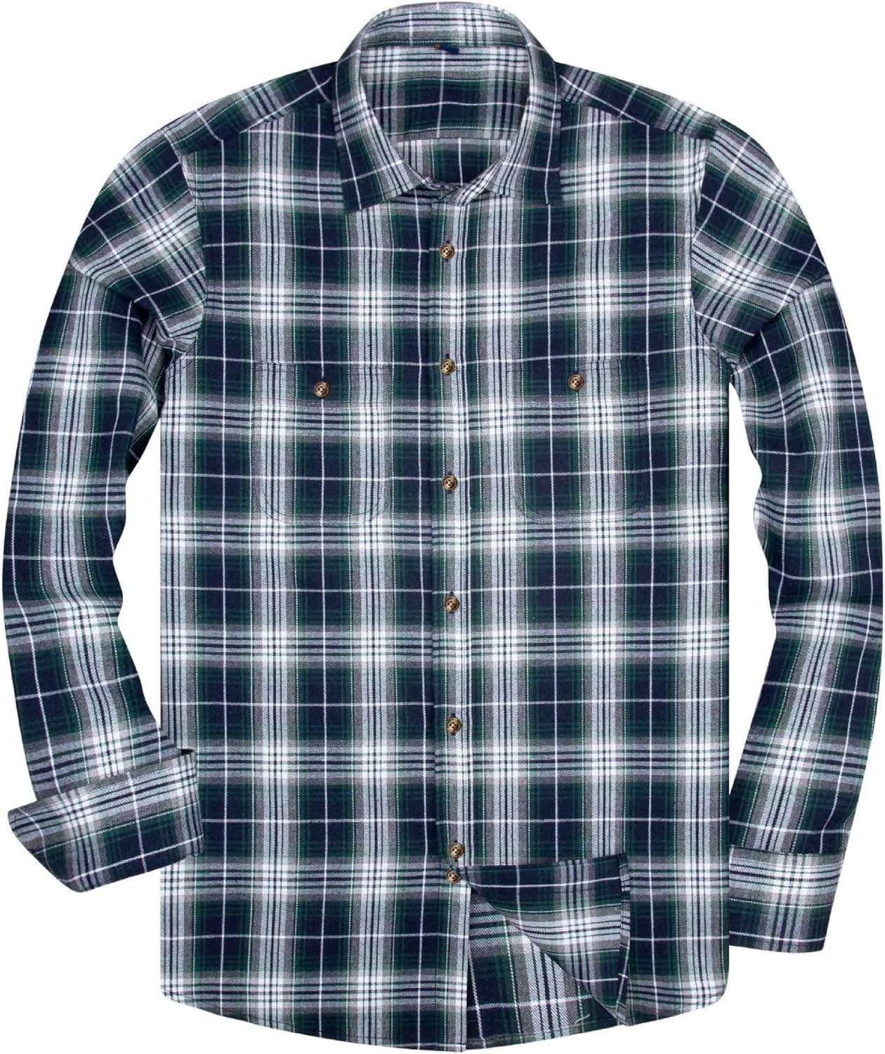 Alimens & Gentle Men's Button Down Regular Fit Long Sleeve Plaid Flannel Casual Shirts - Color: 6OZ-Green&White, Size: 4X-Large