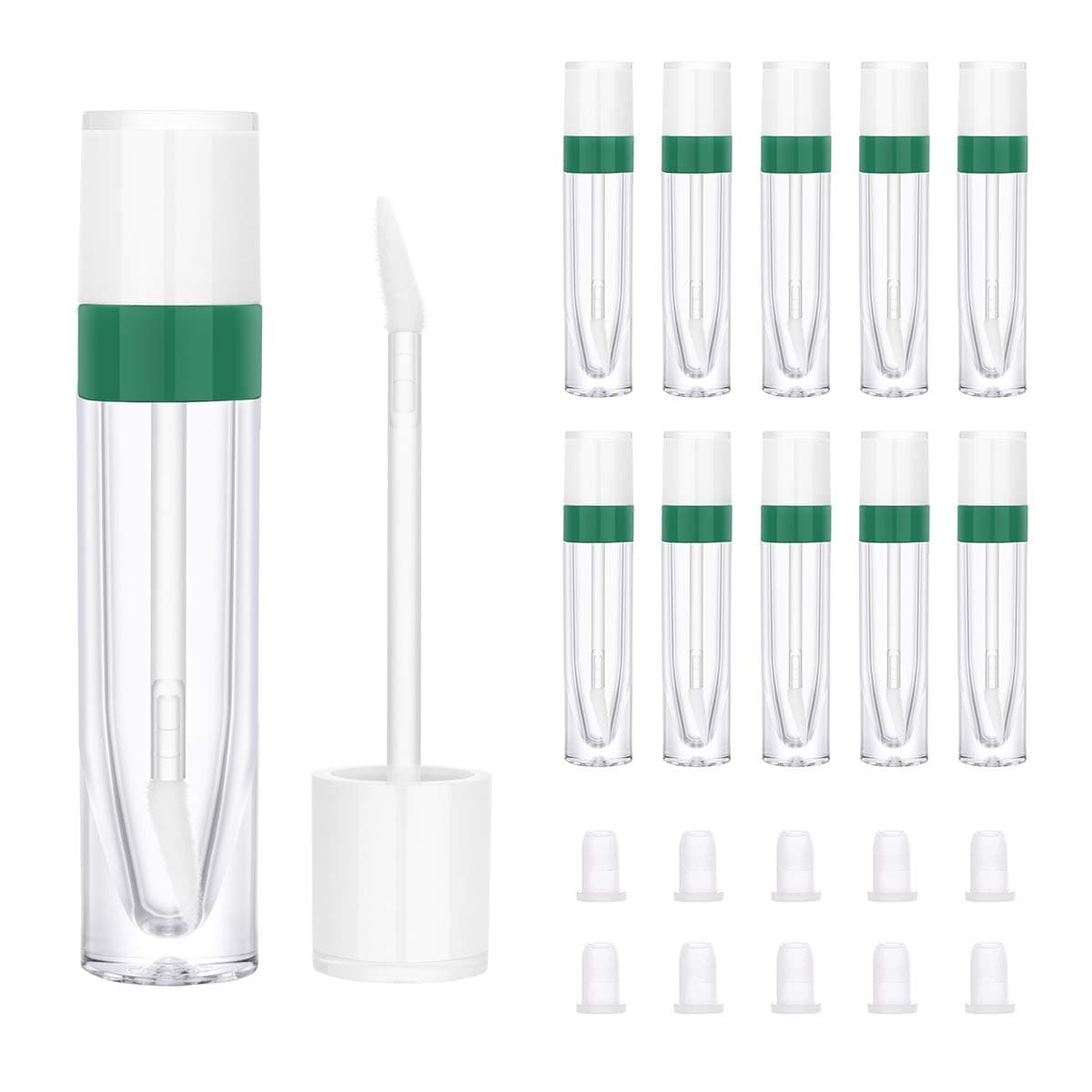 10Pcs Empty Lip Gloss Tubes with Wand, CAIYA 8ml Empty Lipstick Tubes with Rubber Stoppers Refillable Lip Balm Containers Clear Tubes for Lip Gloss DIY Cosmetic Containers Beauty Sample(Green)