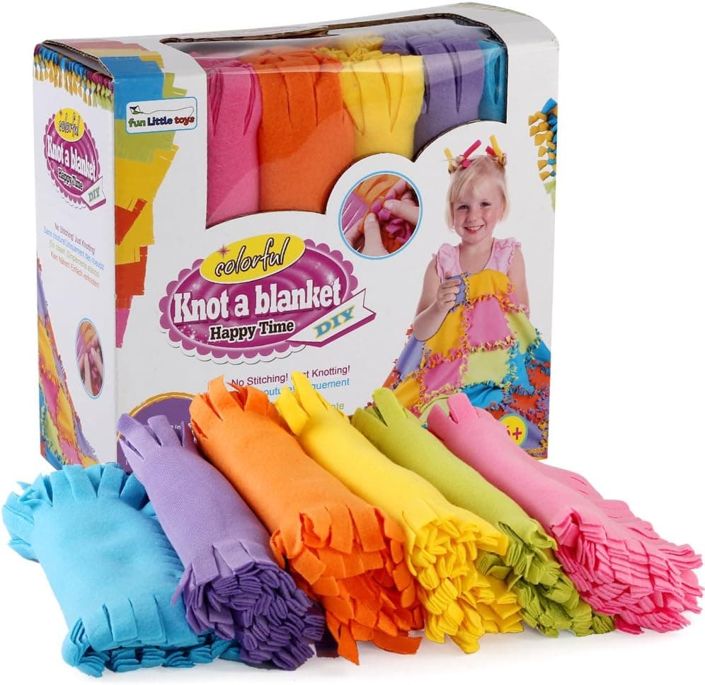 Fun Little Toys Knot a Blanket DIY No Sew Fleece Quilt Craft Kit 6 Colors 48pcs Good for Family Fun