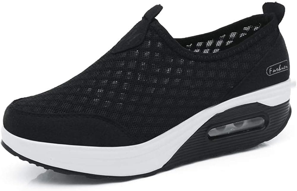 L LOUBIT Women Walking Shoes Slip on Athletic Platform Mesh Tennis Breathable Wedge Sneakers