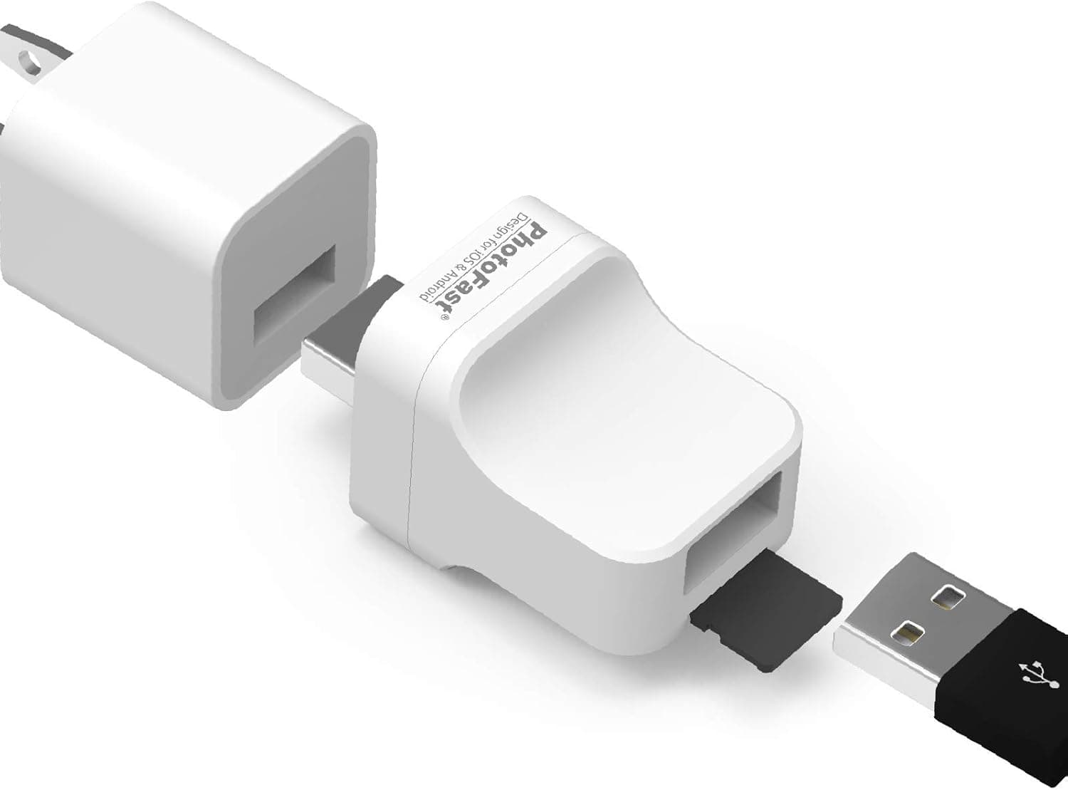 PhotoFast PhotoCube Pro (Type-A Port & Male), Auto Backup Photo Stick for iPhone, iPad & Android, External Storage Flash Drive, Photo and Data Keeper, File Organizer - 256GB microSD Card Included