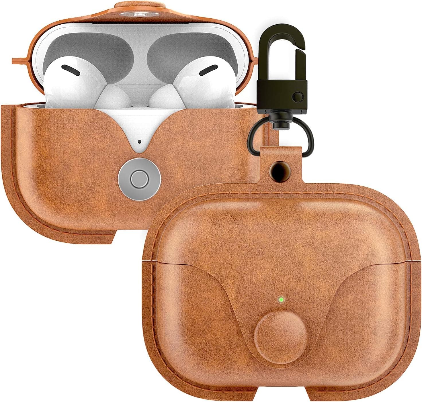 MoKo PU Leather Case Cover for New Airpods 3 Case 3rd Generation 2021, [Front LED Visible] PU Leather Magnet Closure Protective Case with Keychain, Brown