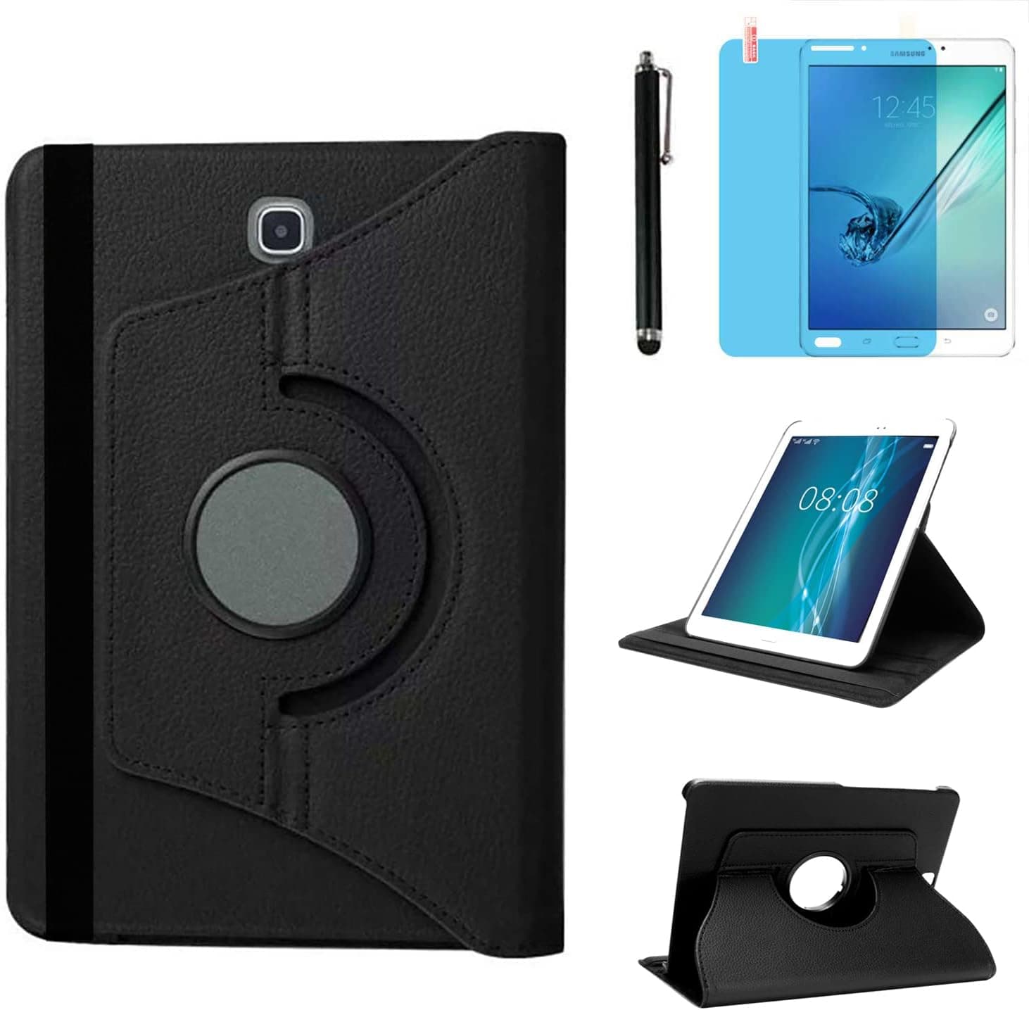Case for Samsung Galaxy Tab S2 8.0 inch 2015 (SM-T710 T715 T713 T719),360 Degree Rotating Stand Case Smart Protective Cover,with Stylus Pen,Screen Film (Black)