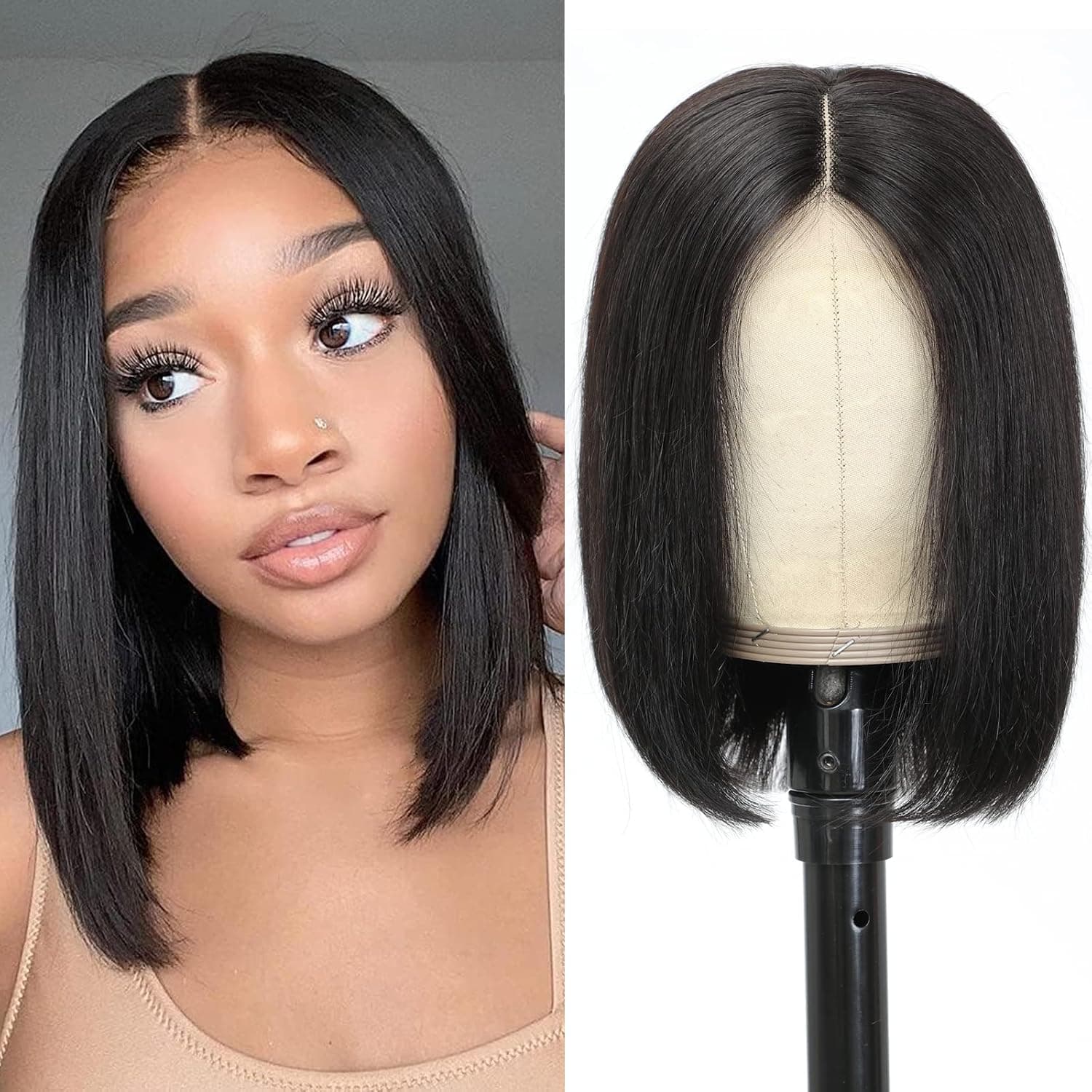 Short Bob Wigs Straight Human Hair Wigs 150% Density 4x1 Lace Closure Wig Straight Short Bob Wig Brazilian Human Hair Bob Wigs Natural Color (12, straight bob wig)
