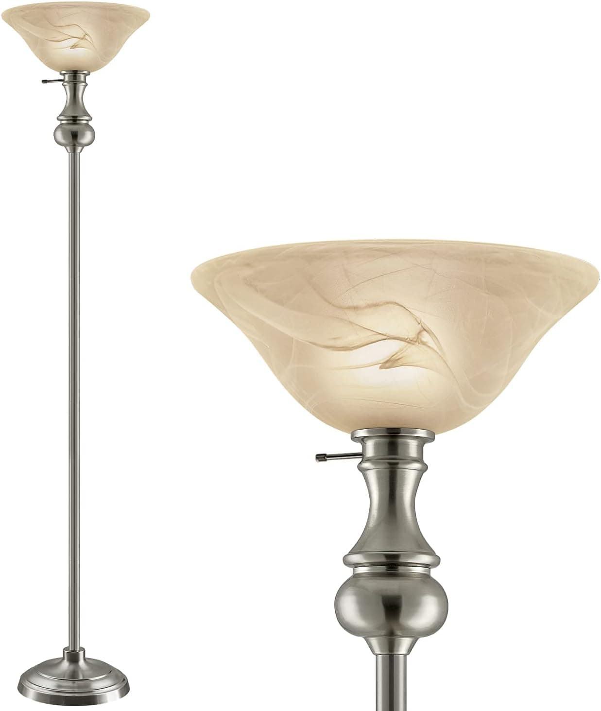 Oneach Modern Shirley Torchiere Floor Lamp for Living Room 150-Watt 71.5-Inch Floor Light with Frosted Glass Shade for Bedroom Silver