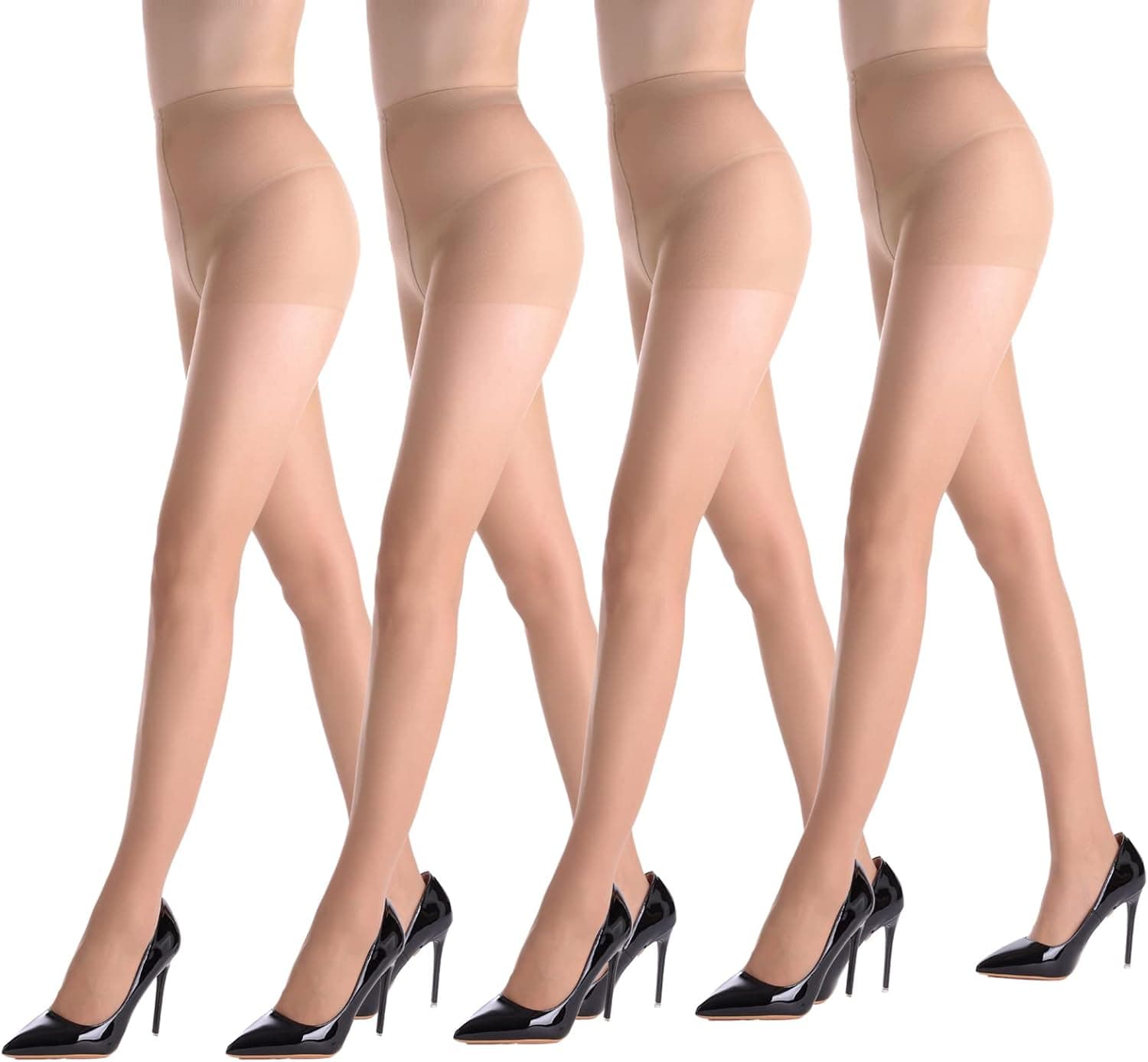 water hibiscus 4 Pairs Women's Sheer Tights 20 Denier Control Top Pantyhose with Reinforced Toes