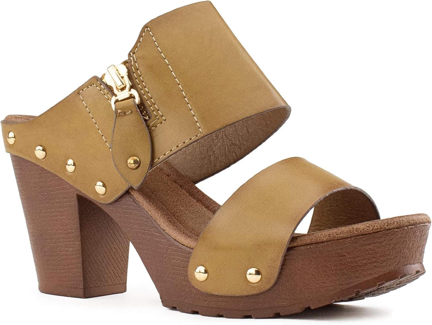 RF ROOM OF FASHION Women's Slip On Chunky Heel Peep Toe Mule Sandals