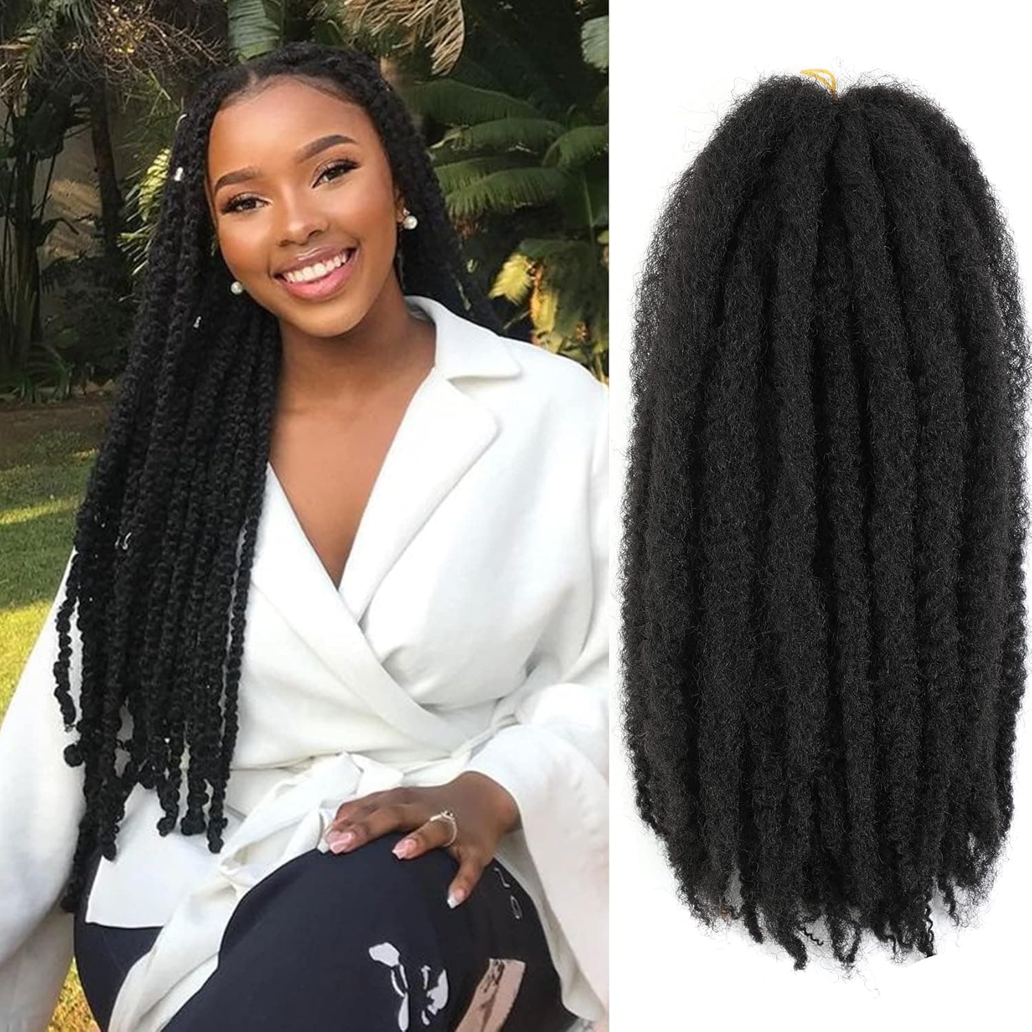 Marley Hair Marley Braiding Hair for Twists Synthetic Fiber Hair Afro Kinky Hair Marley Braid Hair Extensions 6 Packs (18inch, 1#)