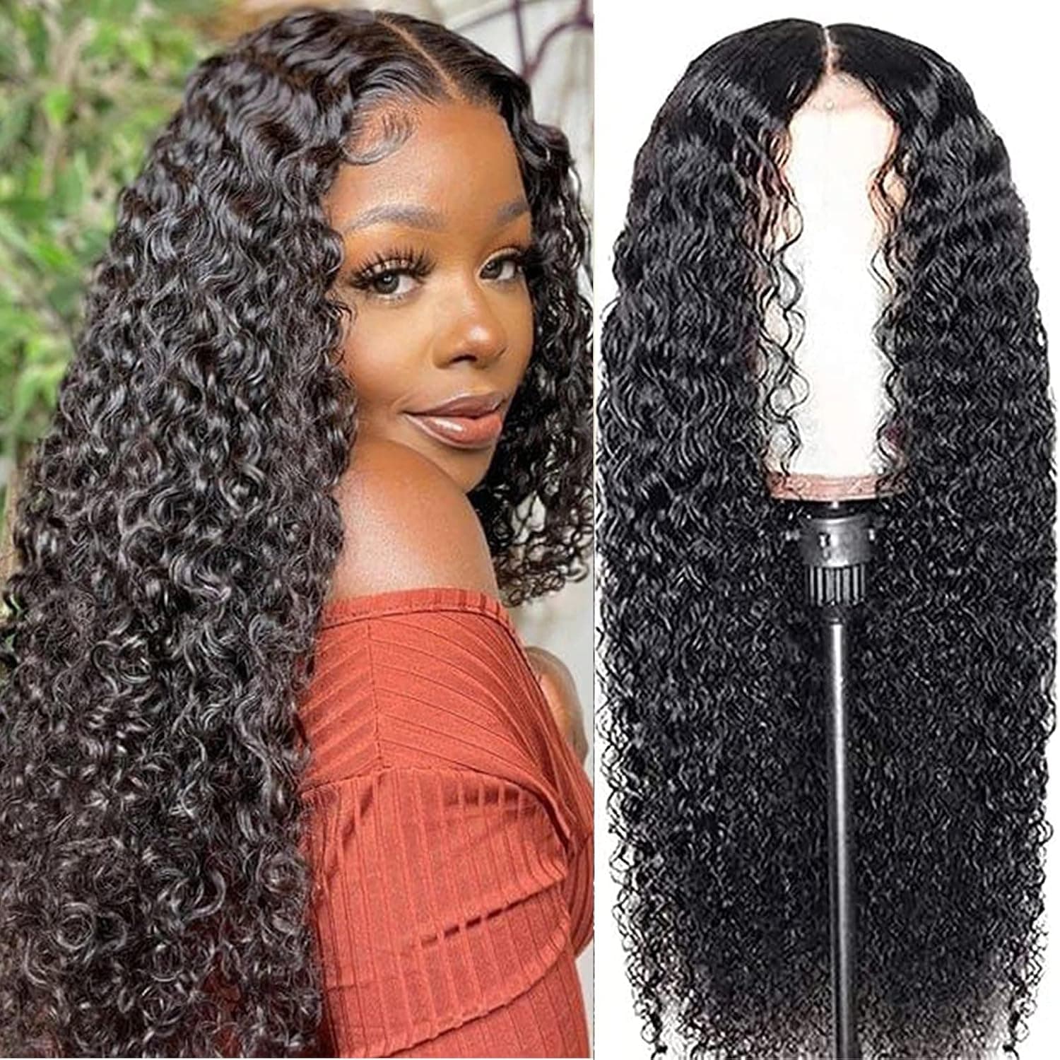 Vipvyong Human Hair Wigs for Black Women Deep Wave Lace Front Wigs Human Hair Pre Plucked 4x4 Lace Closure Curly Wig Natural Hairline with Baby Hair 180% Density(20inch, 4x4 deep curly wig)
